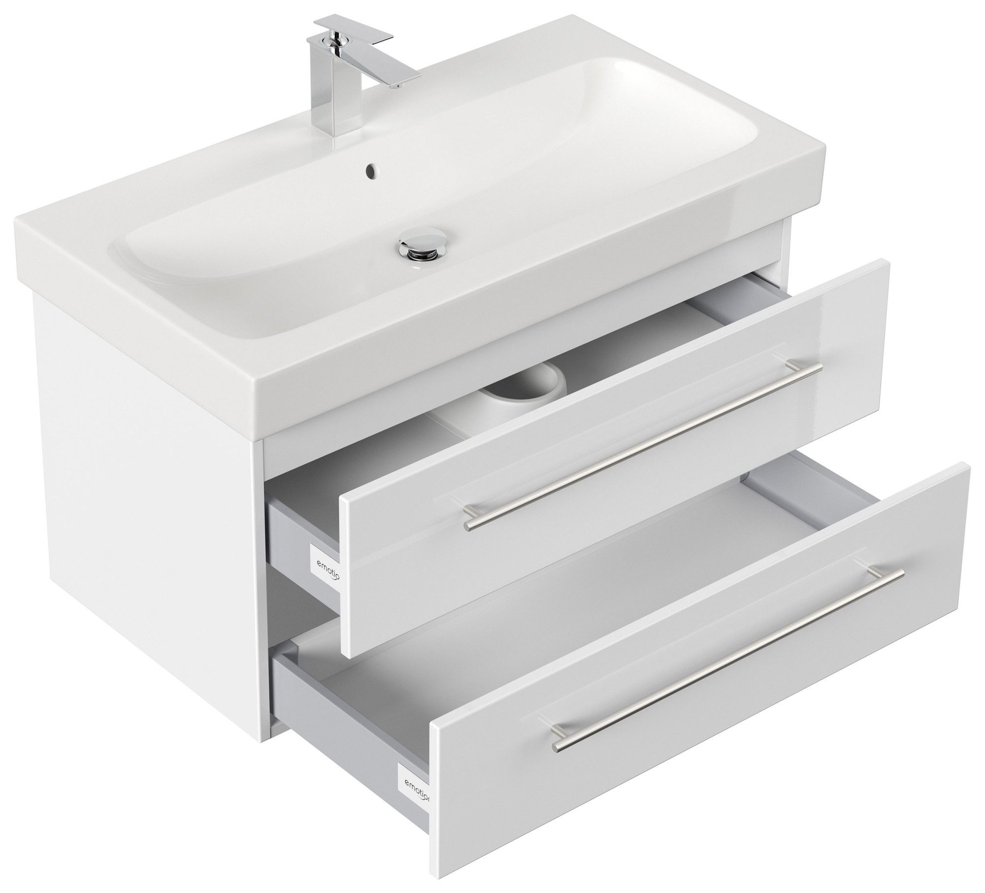 Thumbnail - Magnolia Home Waschtisch Badmöbel mit Geberit Icon Waschbecken 90 cm SoftClose weiss hochglanz