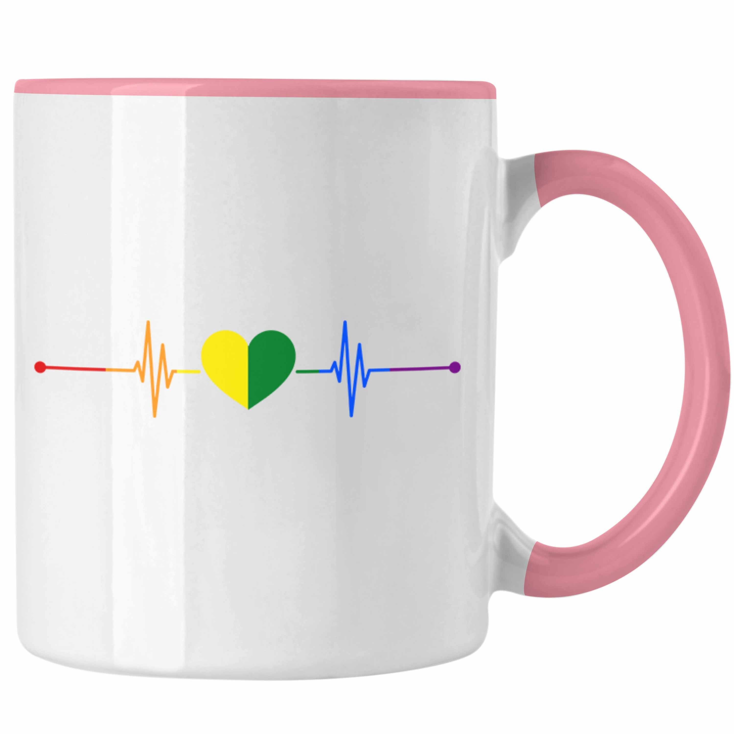 Tasse LGBT Geschenk Lesben Trendation - Rosa Tasse Transgender Regenbogen Grafik Pride Trendation Flagge Schwule Herzschlag