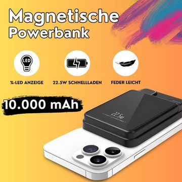 S&T Design Magsafe Powerbank Magnetisch Kabellos Powerbank Externer Akku 22.5W PD 10000 mAh (5 V), Wireless LED Statusanzeige Schnellladefunktion