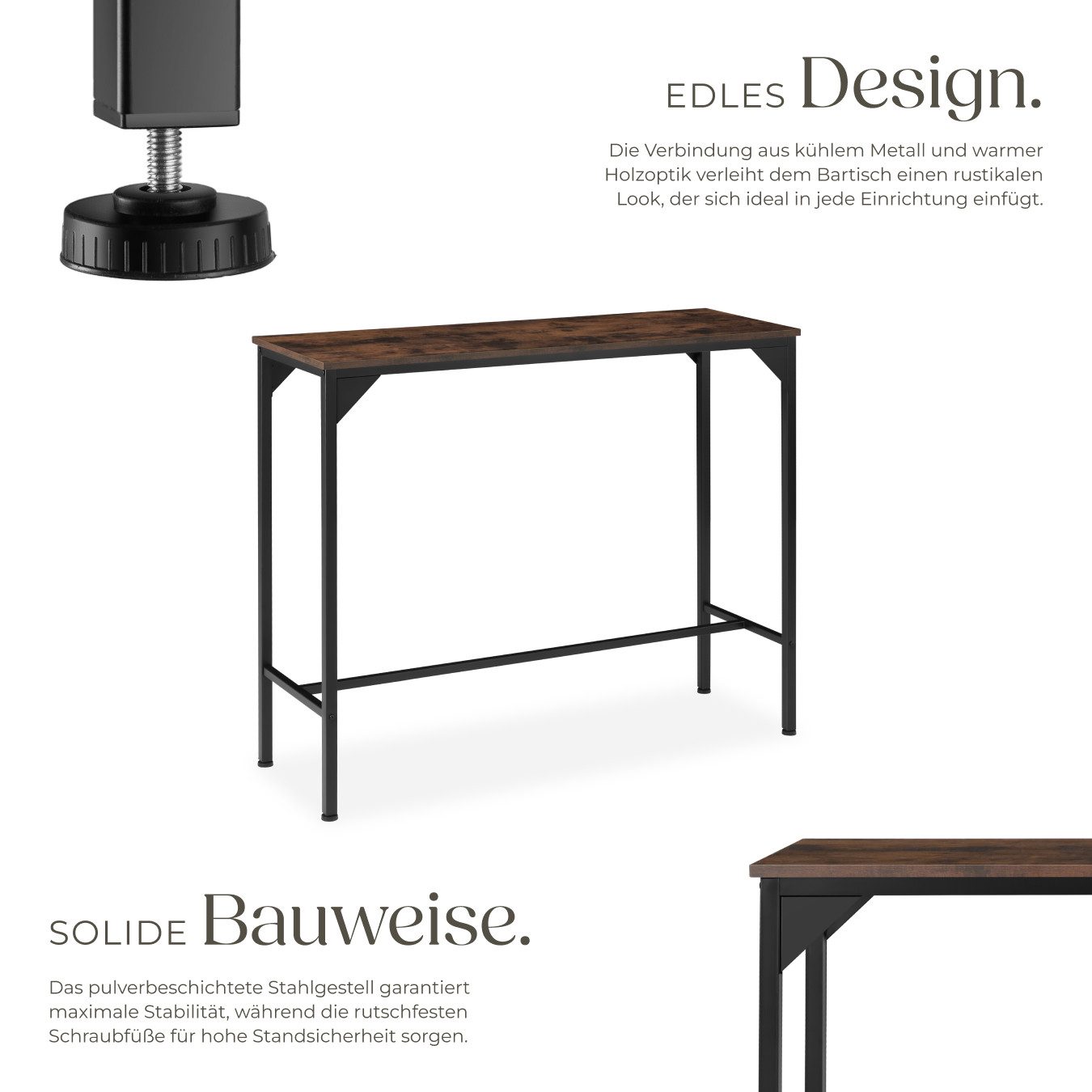 tectake Esstisch Bartisch (1-St., 1 tlg), Schmaler Bartisch im minimalistischen Industrie-Look