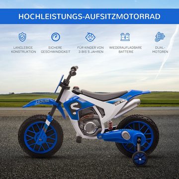 HOMCOM Elektro-Kindermotorrad Elektrofahrzeug mit 2 abnehmbaren Stützrädern ab 3 Jahre Blau+Weiß, Belastbarkeit 30 kg, (1-tlg), 106.5L x 51.5B x 68H cm
