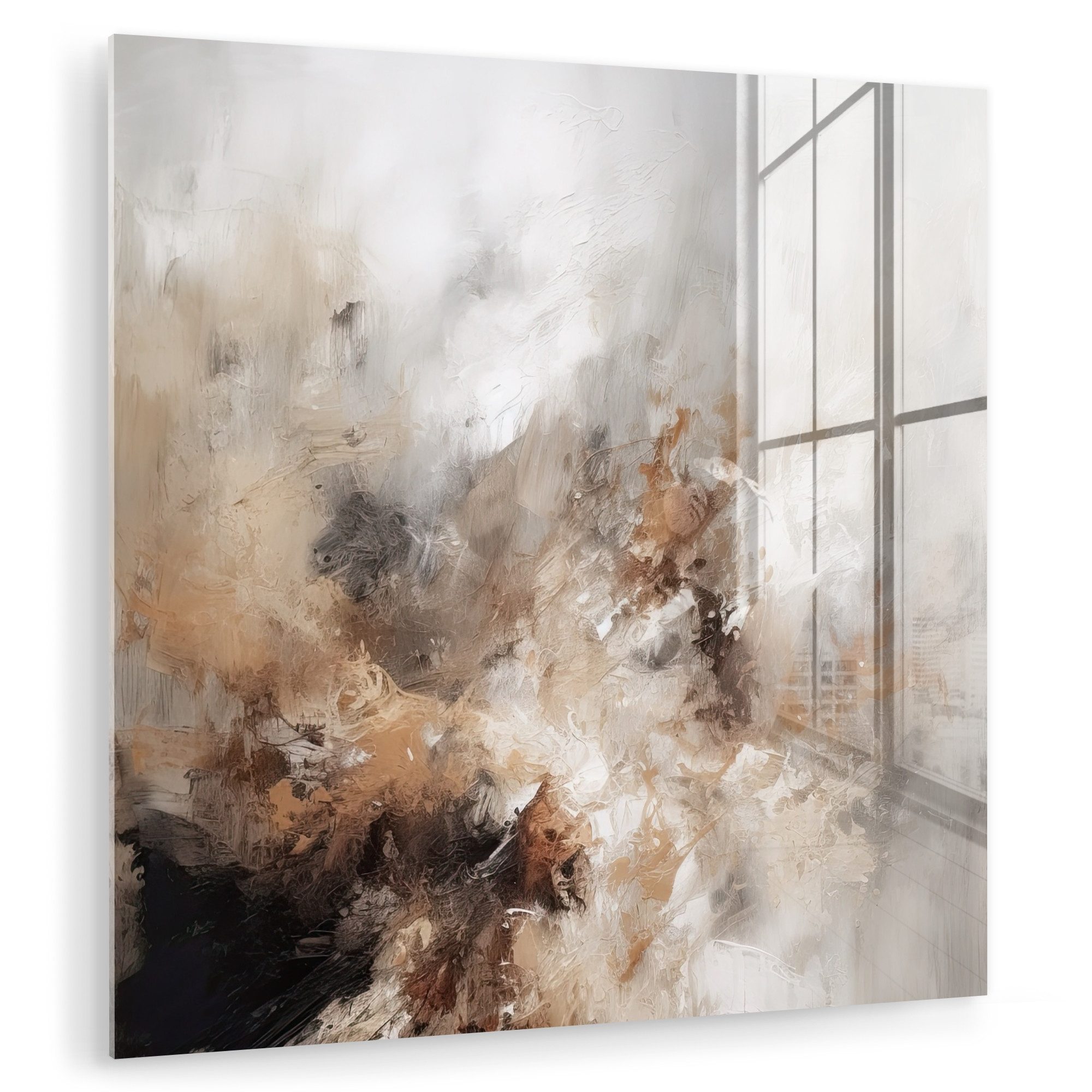 MuchoWow Acrylglasbild Farbe - Abstrakt - Beige - Kunst, Inkl. Aufhängung, Bilder auf Glas Wandbild, Wanddeko Wohnzimmer Badezimmer, 20x20 cm