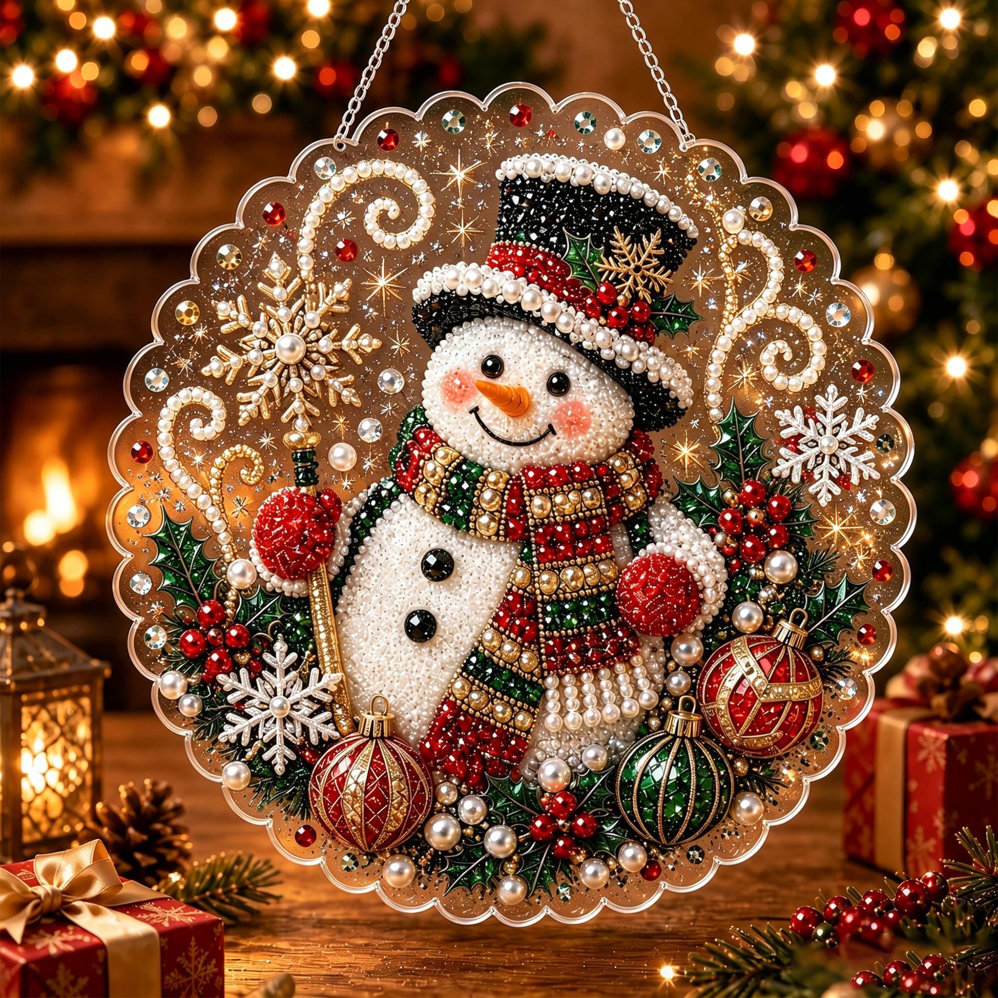 Sorvyzxn Weihnachtsfigur Strass Diamond Painting Set 25 × 25 cm, Weihnachts-Hängedeko, Mit Speziell Geformten Strasssteinen, Fensterdeko zum Aufhängen