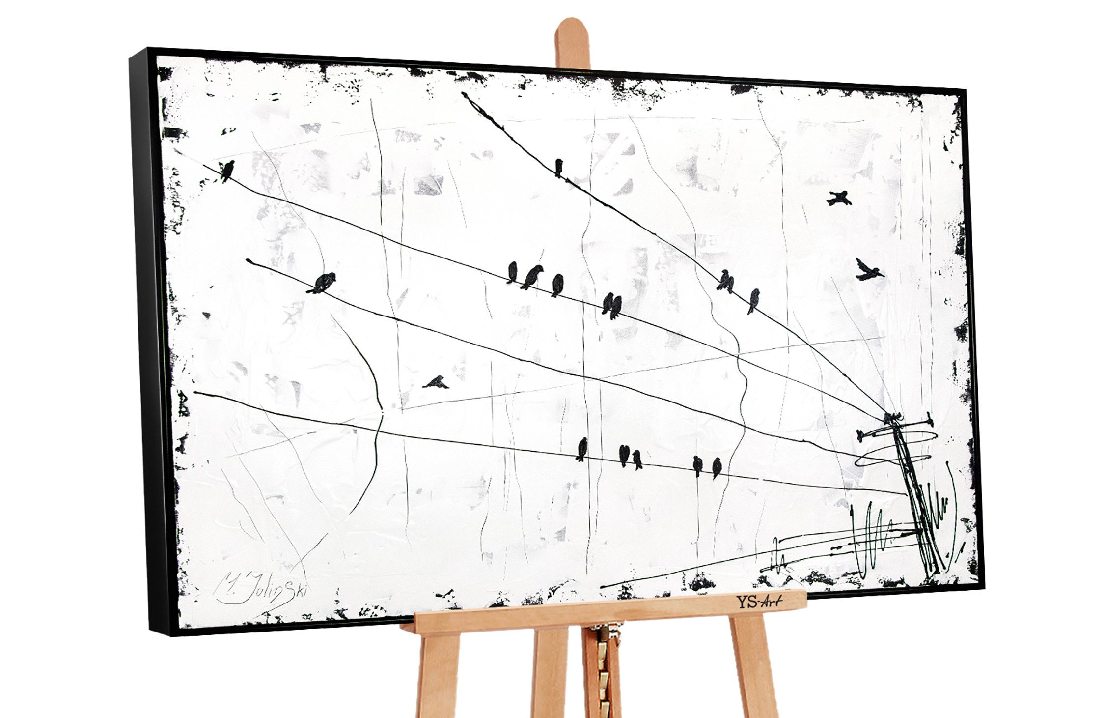YS-Art Gemälde Energie, Tiere, Abstraktes Leinwand Bild Handgemalt Schwarz Gold mit Rahmen