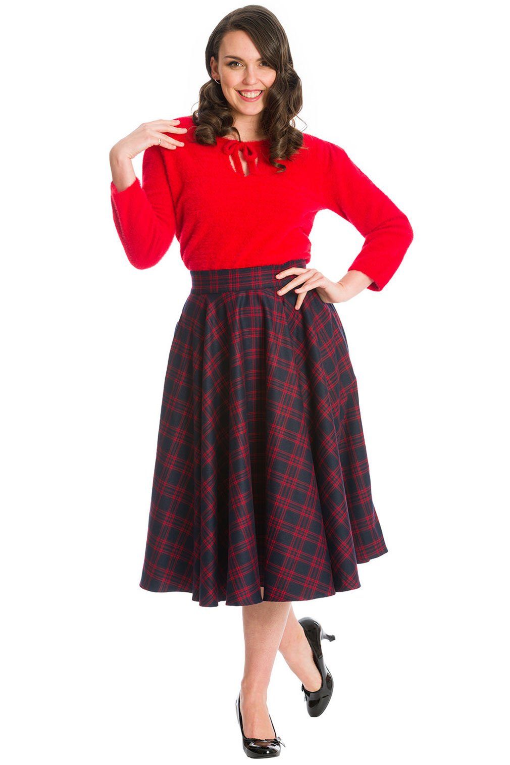Banned A-Linien-Rock Adore Her Rot Navy Kariert Retro Vintage Swing Skirt
