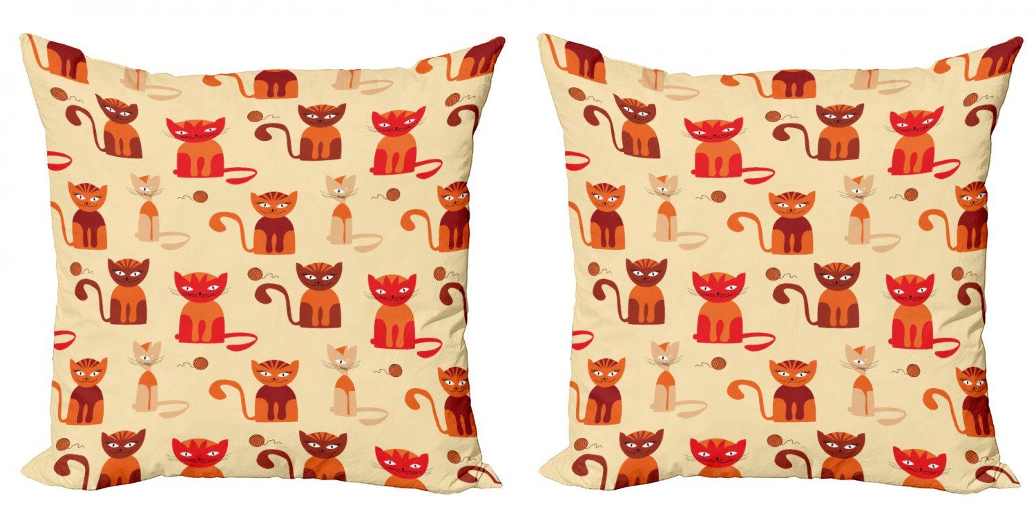 Modern Digitaldruck, (2 Kätzchen Abakuhaus Stück), orange Kissenbezüge Katzen Doppelseitiger in Ton Paprika Accent
