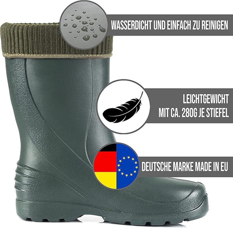 CLIMBR Federleichte Gummistiefel gefütterte Damen Winter Regen Thermo Stiefel Gummistiefelette wasserdicht