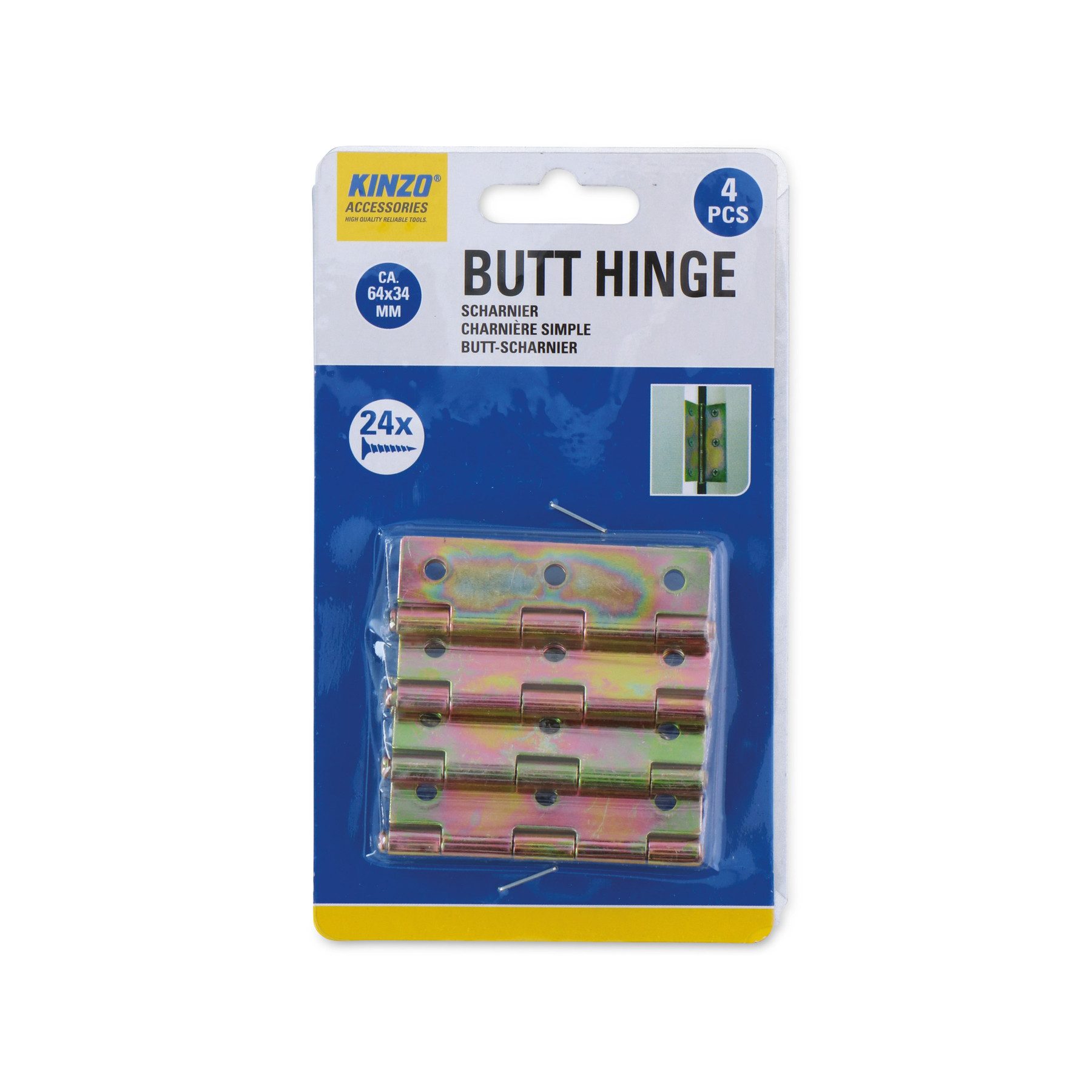 Kinzo Möbelbeschlag KINZO Scharnier, 64x34 mm, 4 Stück, 24 Schrauben