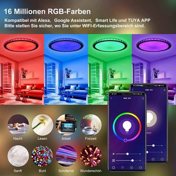 oyajia Deckenleuchte 36W RGB LED Deckenleuchte Dimmbar Sternenhimmel Wohnzimmer Deckenlampe, LED fest integriert, Kristall Deckenlampe, Dimmbar mit Fernbedienung oder APP-Steuerung