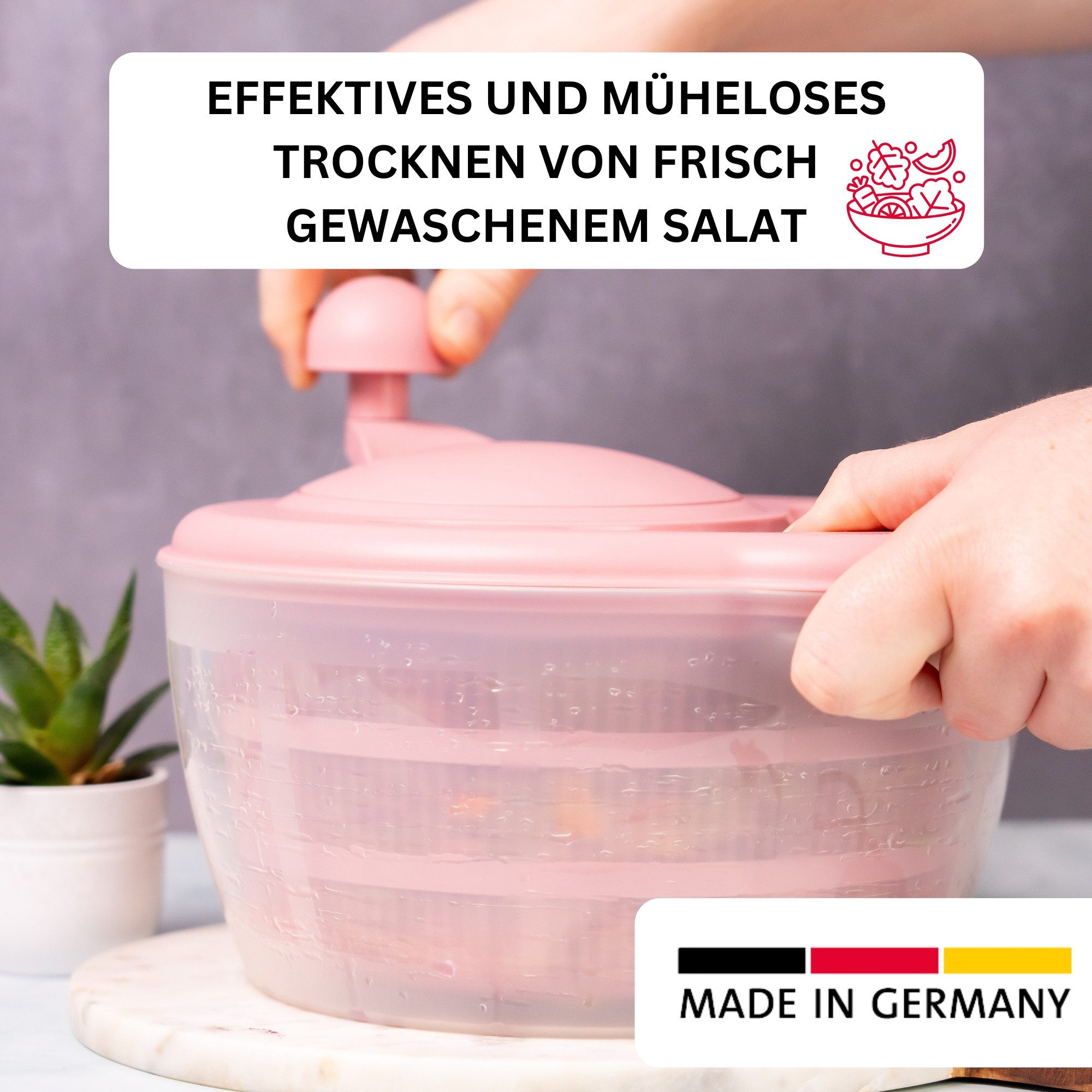 WESTMARK Salatschleuder Fortuna, Fassungsvermögen: 5 Liter, ø 26 cm, Kunststoff, Farbe: Rosa