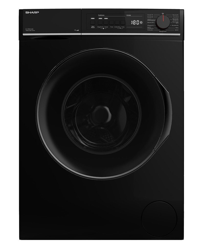 Sharp Waschmaschine ES-PRO014BA-DE, 10 kg, 1400 U/min, Schaumschutz, WaveCabinet, Einfaches Bügeln, WIFI App Steuerbar
