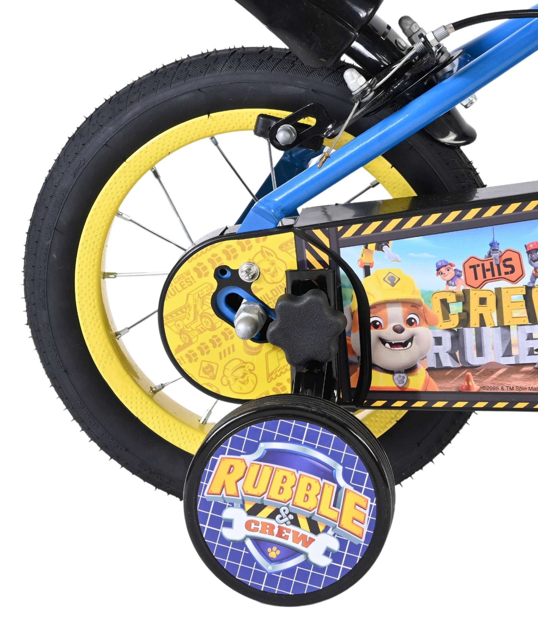 Volare Kinderfahrrad Rubble & Crew 12 Zoll Jungen Blau - Zwei Handbremsen und Luftreifen, Geeignet für 3–4 Jahre (Kleidergr. 98–104), abnehmbare Stützräder
