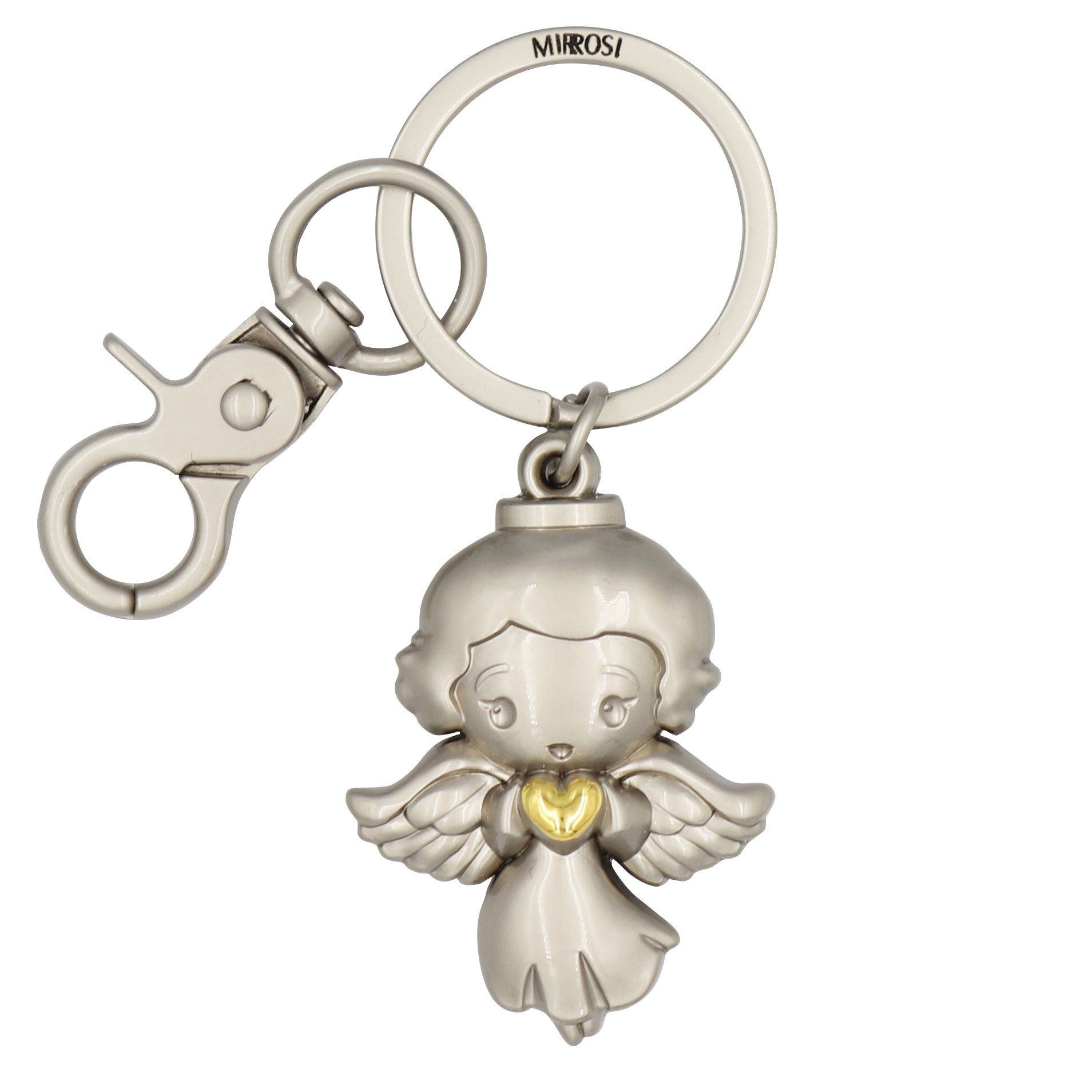MIRROSI Schlüsselanhänger Schutzengel Engel "Elsa" mit Herzchen (Glückbringer aus Metall), mit praktischem Karabinerhaken Gold