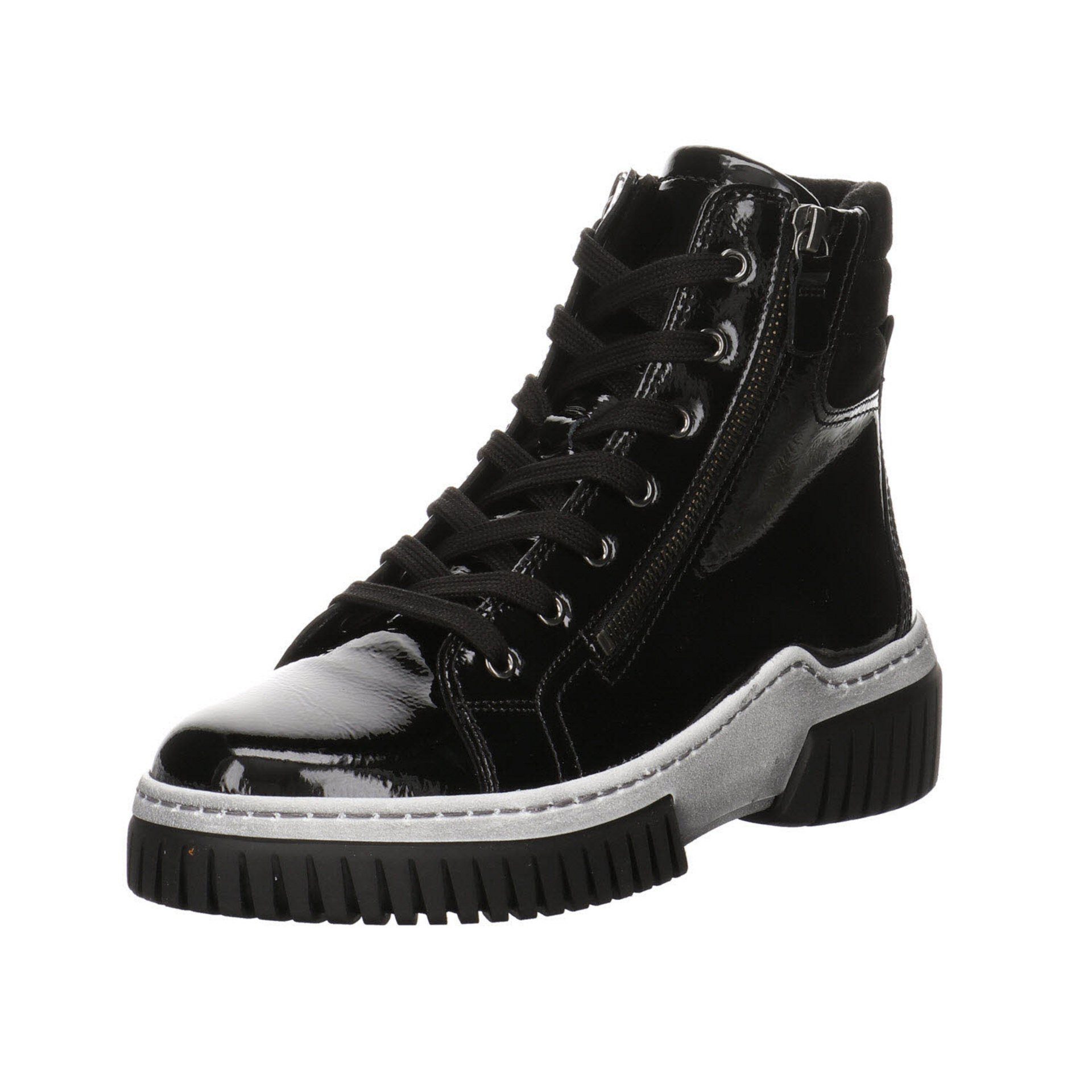 Gabor Damen Boots schwarz(altsilber) Freizeit Schnürstiefel Elegant Lackleder Schuhe Stiefeletten