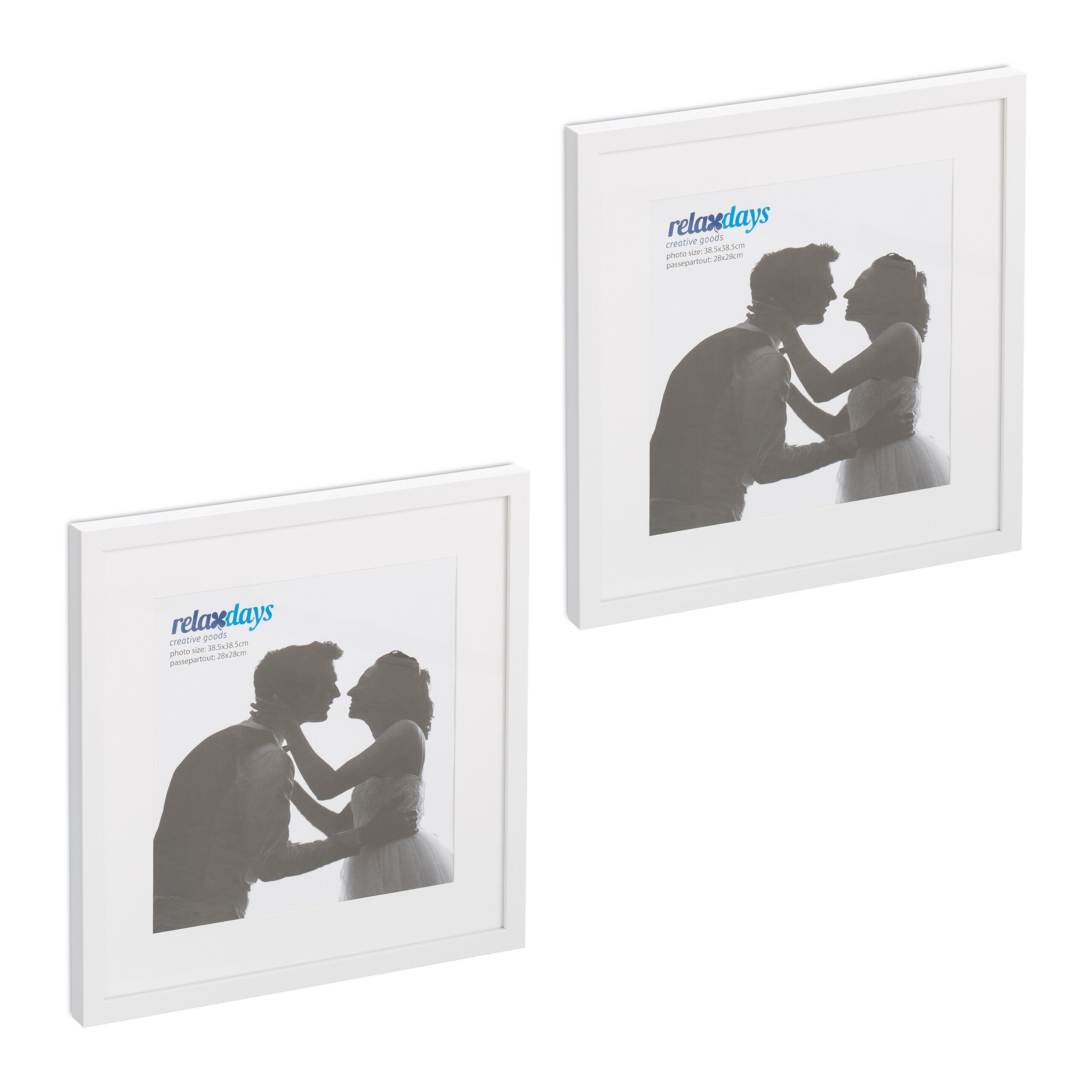 relaxdays Bilderrahmen-Set Bilderrahmen 38,5 x 38,5 cm 2er Set, weiß