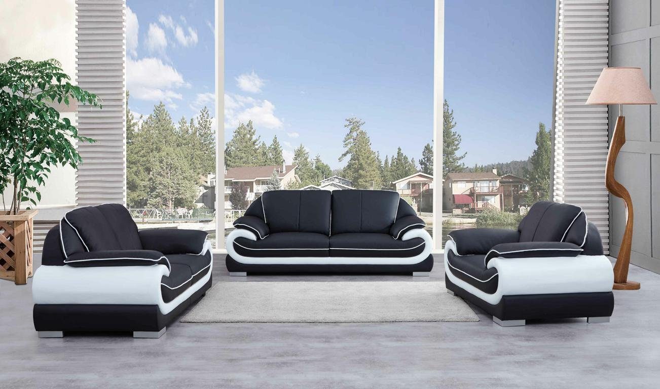 Sitz in Sitzer, Klassische Polster Europe Schwarze Leder Made JVmoebel 3+2+1 Sofagarnitur Set Sofa