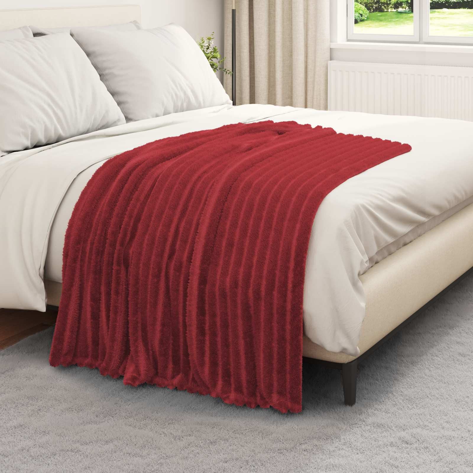 vidaXL Bettüberwurf Überwurfdecke Bordeauxrot 150 x 130 cm Fleece