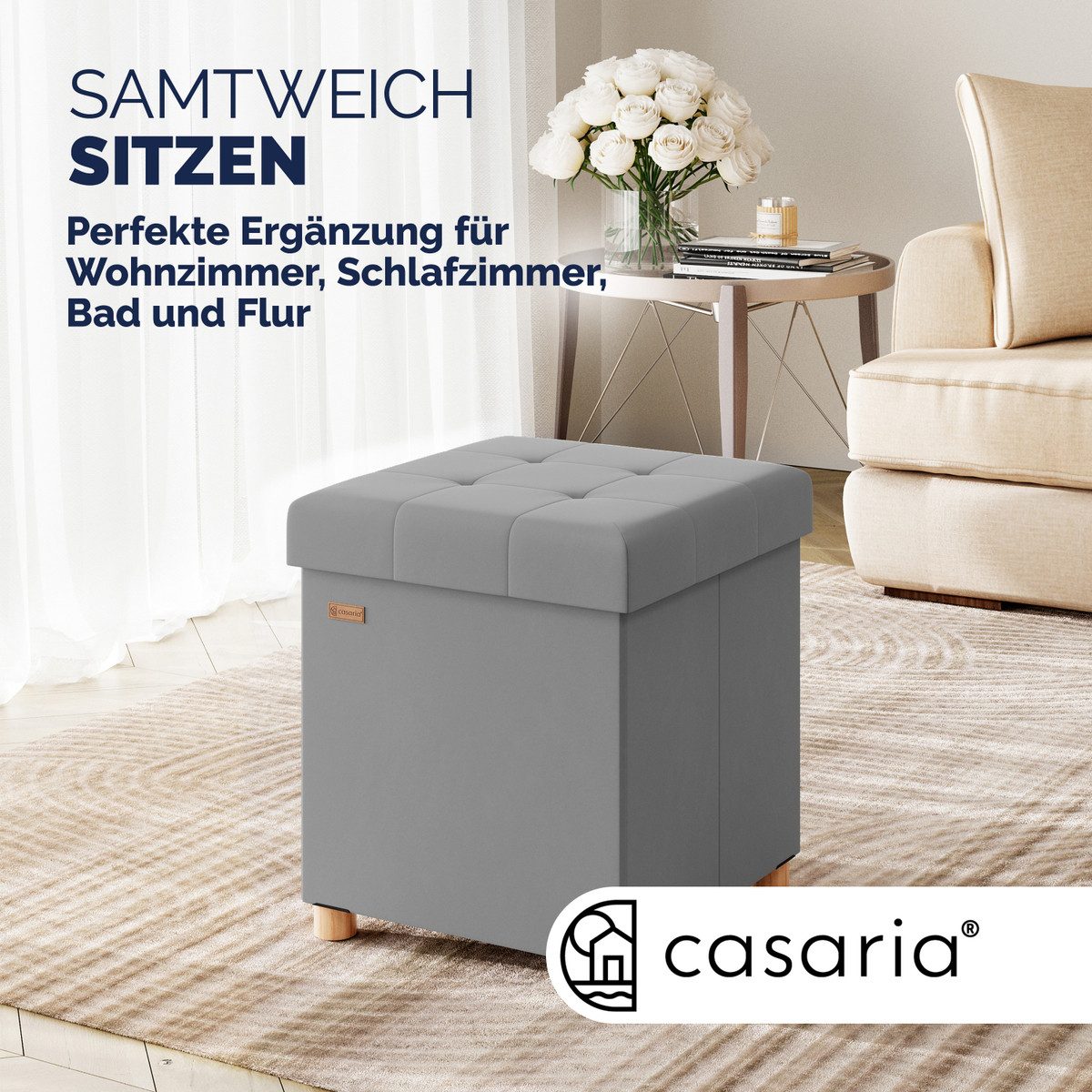 Casaria Sitzhocker, Samt Grau Faltbar inkl. günstig online kaufen