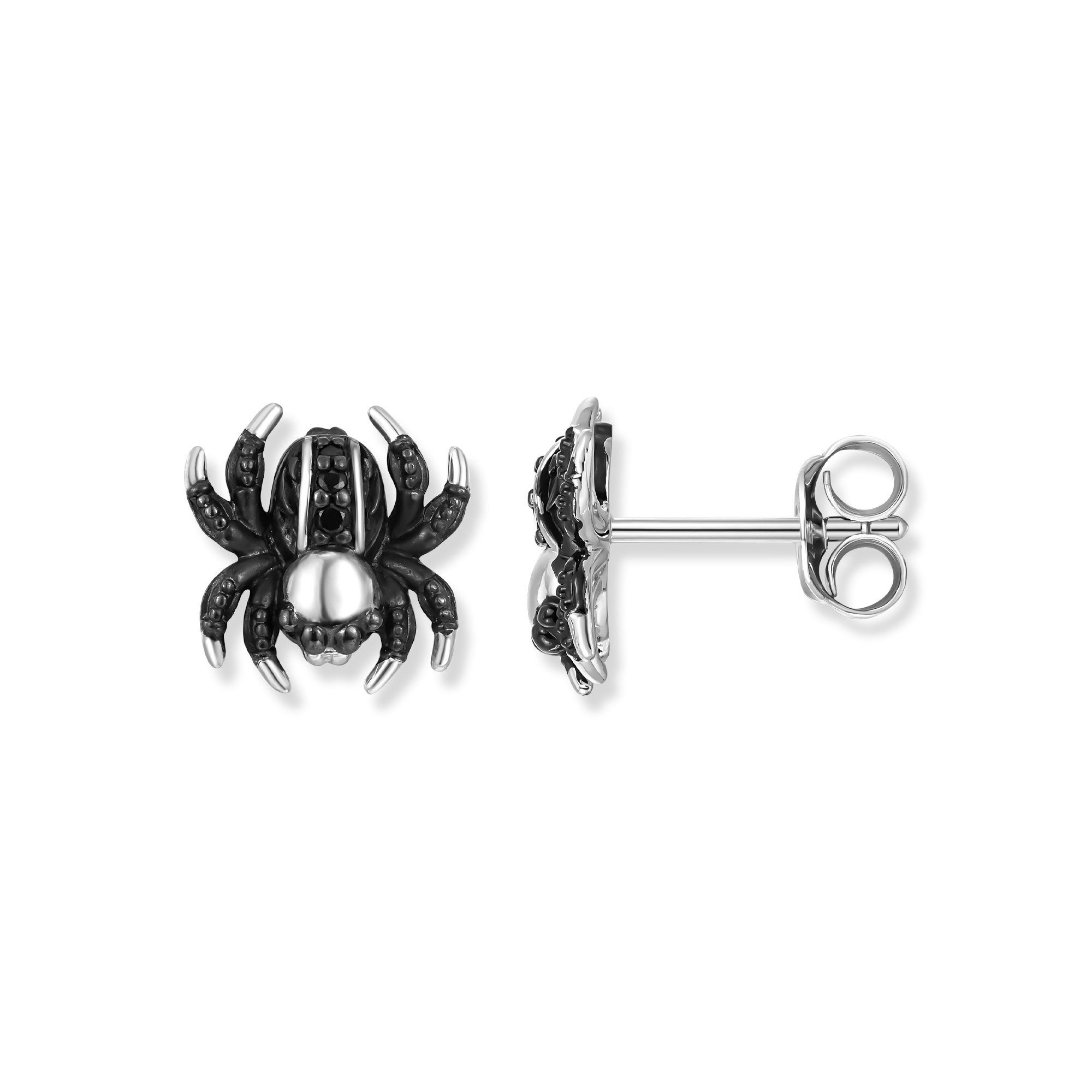 Seinerzeit FLORA & FAUNA Paar Ohrstecker Luca Spinnen Ohrringe, Schmuck aus 925 Sterling Silber (Von der geheimnisvollen Welt der Nacht inspirierter Ohrschmuck für Damen im ausdrucksstarken Unisex-Design mit mystischem Motiv – ein besonderer Begleiter im Alltag und zu besonderen Anlässen, inkl. Geschenkverpackung für Frauen ob Freundin, Mutter, Ehefrau, Oma), rhodiniert, geschwärzt und Zirkonia-Steinen