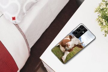 MuchoWow Handyhülle Kühe - Wiese - Alpen, Phone Case, Handyhülle Samsung Galaxy S21 Ultra, Silikon, Schutzhülle