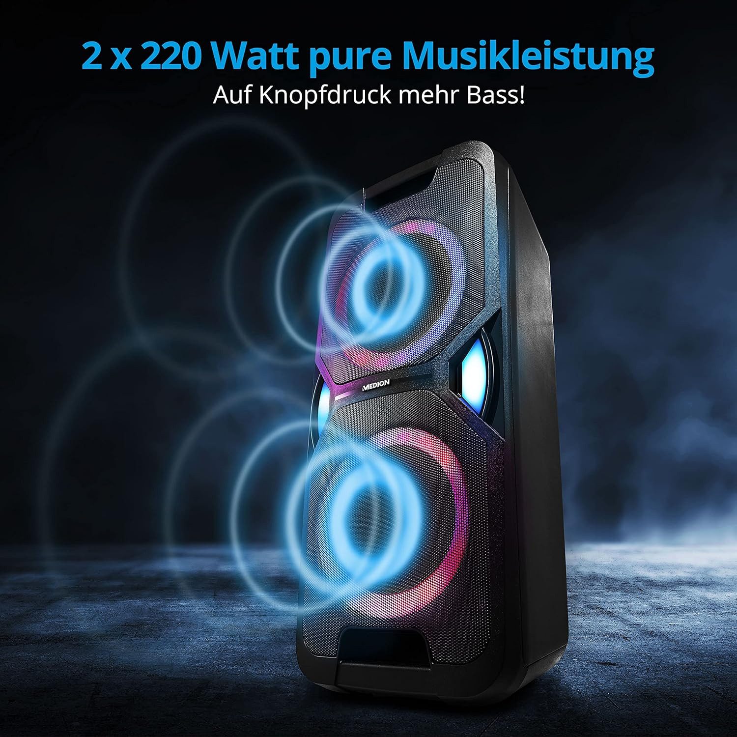 Medion® MEDION MD44438 P67038 Party Soundsystem Tower LED Akku Lautsprecher