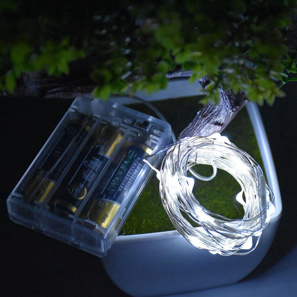 Sunicol LED-Lichterkette Weihnachten Party Kupferdraht, für 2/3/5/10M, AA-Batterie, Hochzeit Kaltweiß
