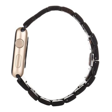 Wigento Smartwatch-Armband Für Universal 22mm Style Holz Rot / Schwarz Ersatz Armband Smart Band