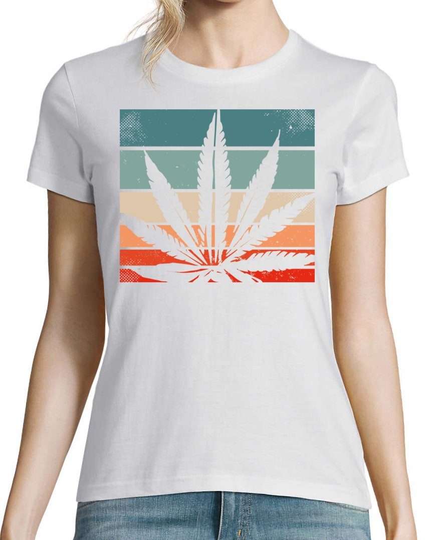 Youth Designz T-Shirt Retro Weiss Cannabis Damen Frontprint T-Shirt mit modischem