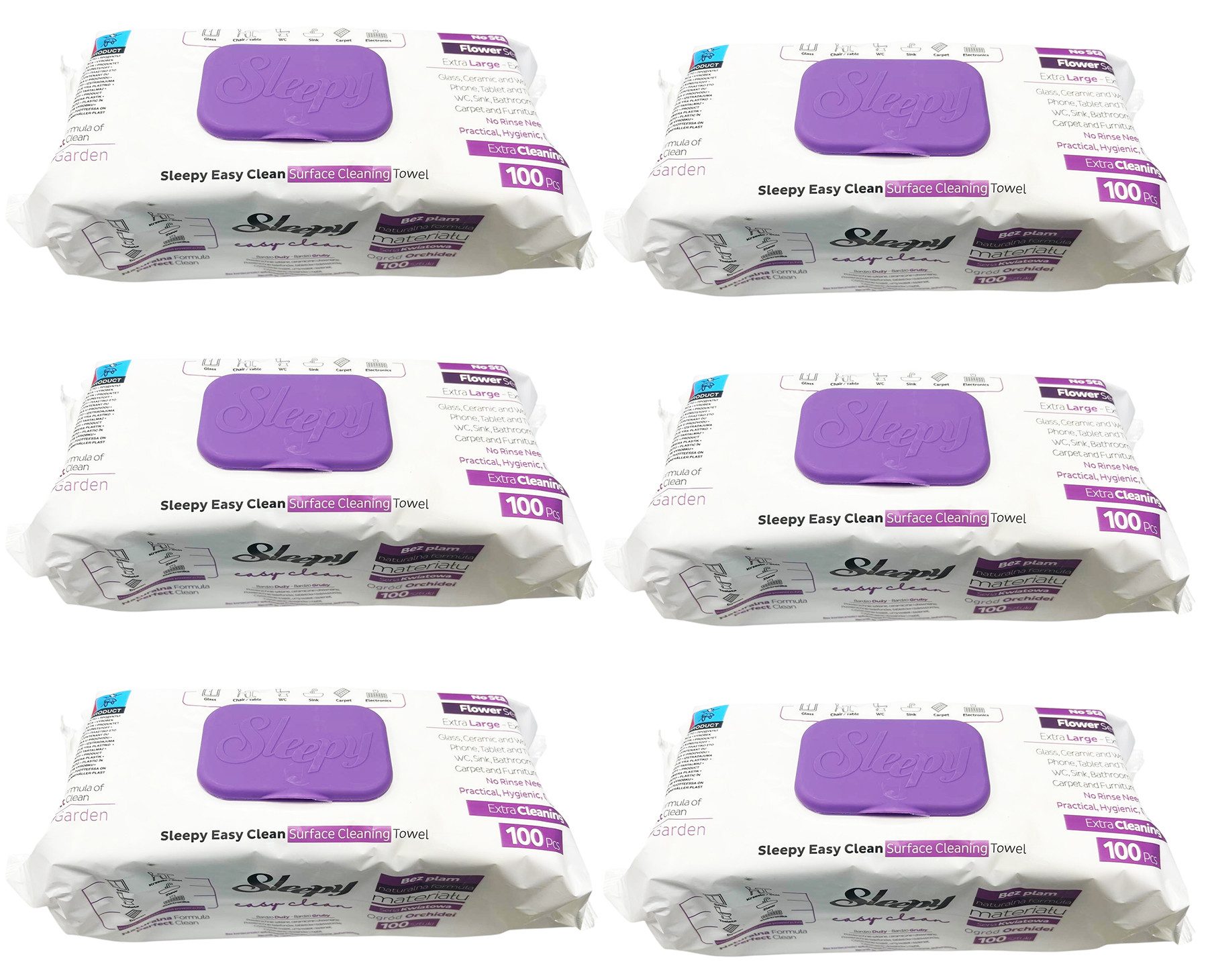 Sleepy Oberflächenreinigungstücher - Lila (6x 100 Tücher) Reinigungstücher