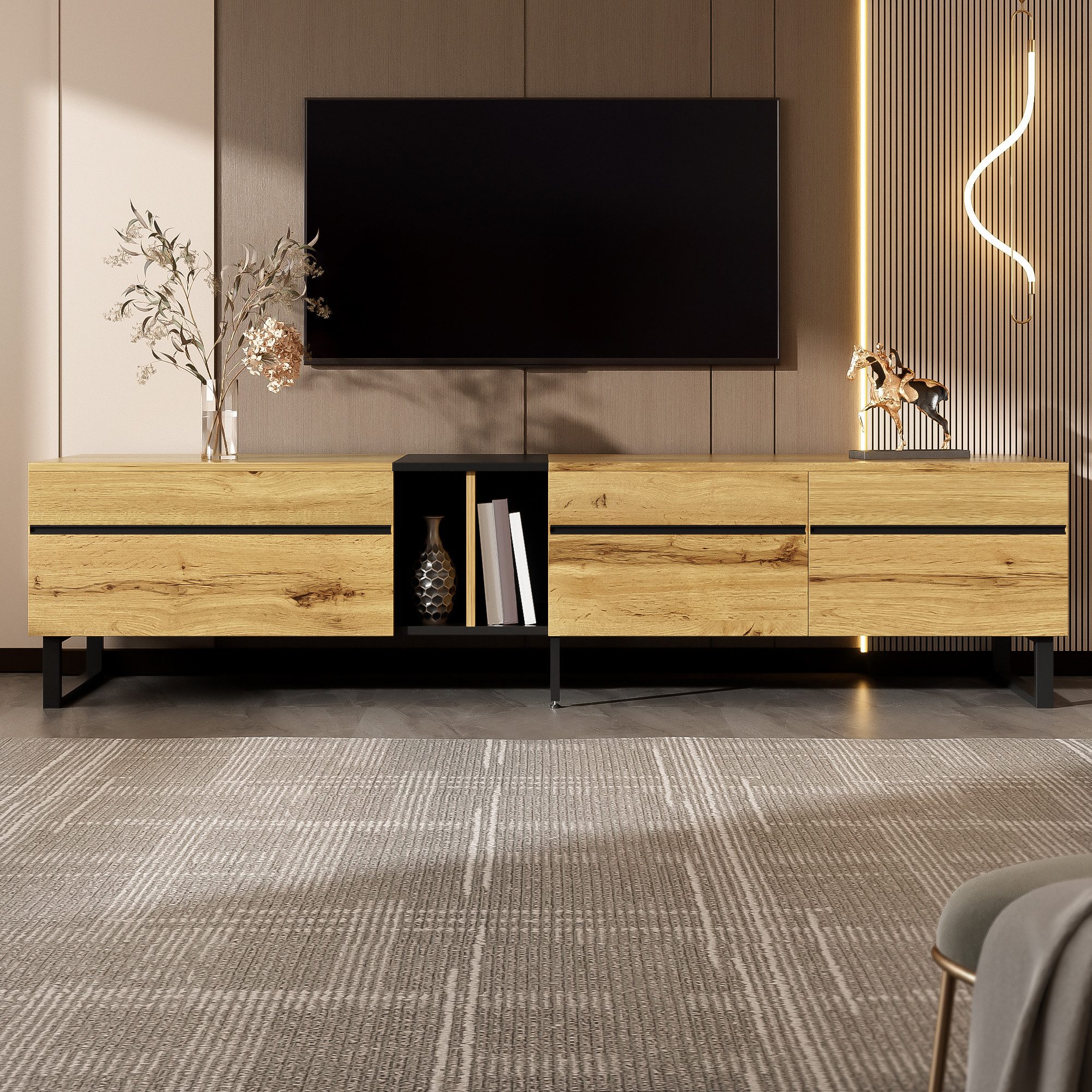 Merax Lowboard TV-Möbel Fernsehschrank aus Holz (für Wohnzimmer/Gästezimmer/offene Wohnkonzepte, 1 St., 180 cm x 38 cm x 45 cm), TV-Schrank mit Klappfach, Doppeltüren, Stauraum & verstellbaren Füßen
