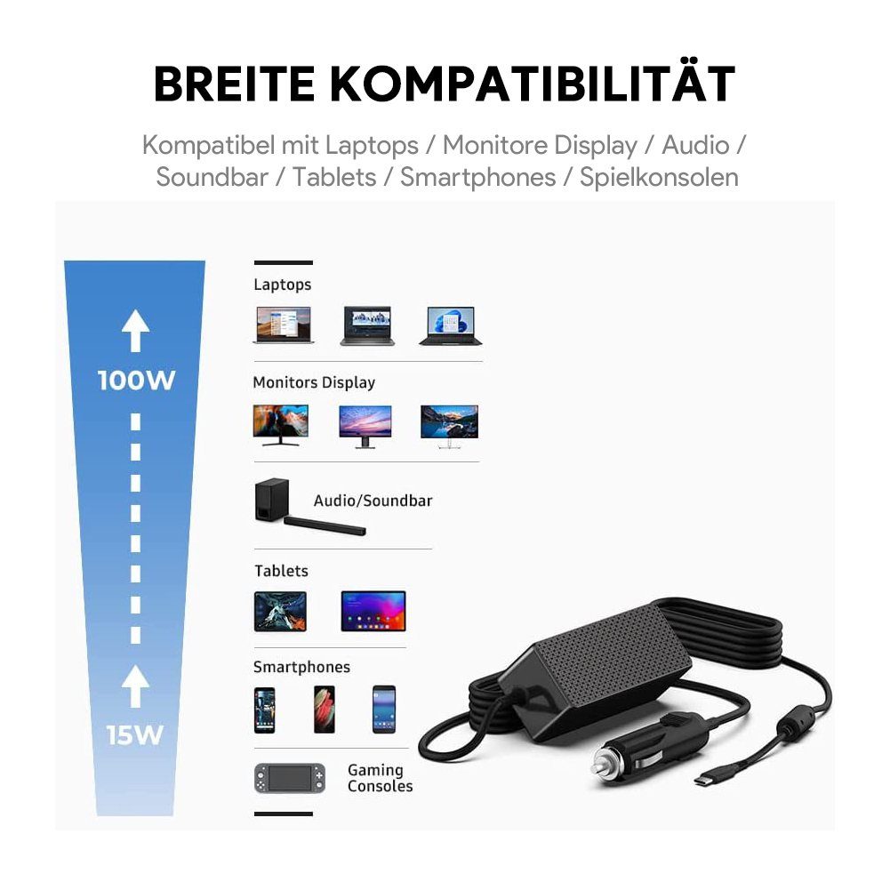 HKY 100W DC 12V-24V KFZ USB C Netzteil kompatibel mit 100W,90W,70W,60W,30W KFZ-Netzteil (für Lenovo Chromebook Lenovo Thinkpad ThinkBook IdeaPad IBM Thinkpad)