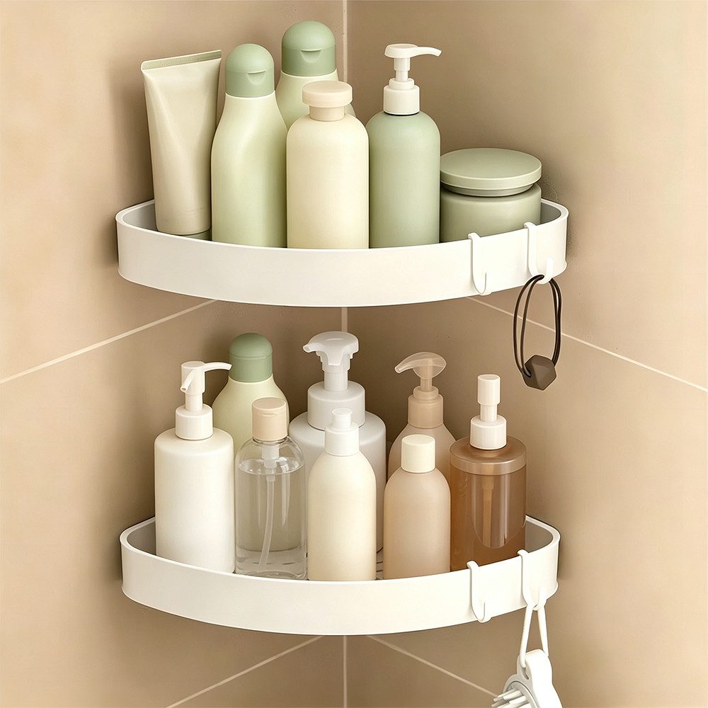 Duschkorb 2 Stück Duschablage ohne Bohren Ecke mit Haken, Badezimmer Organizer