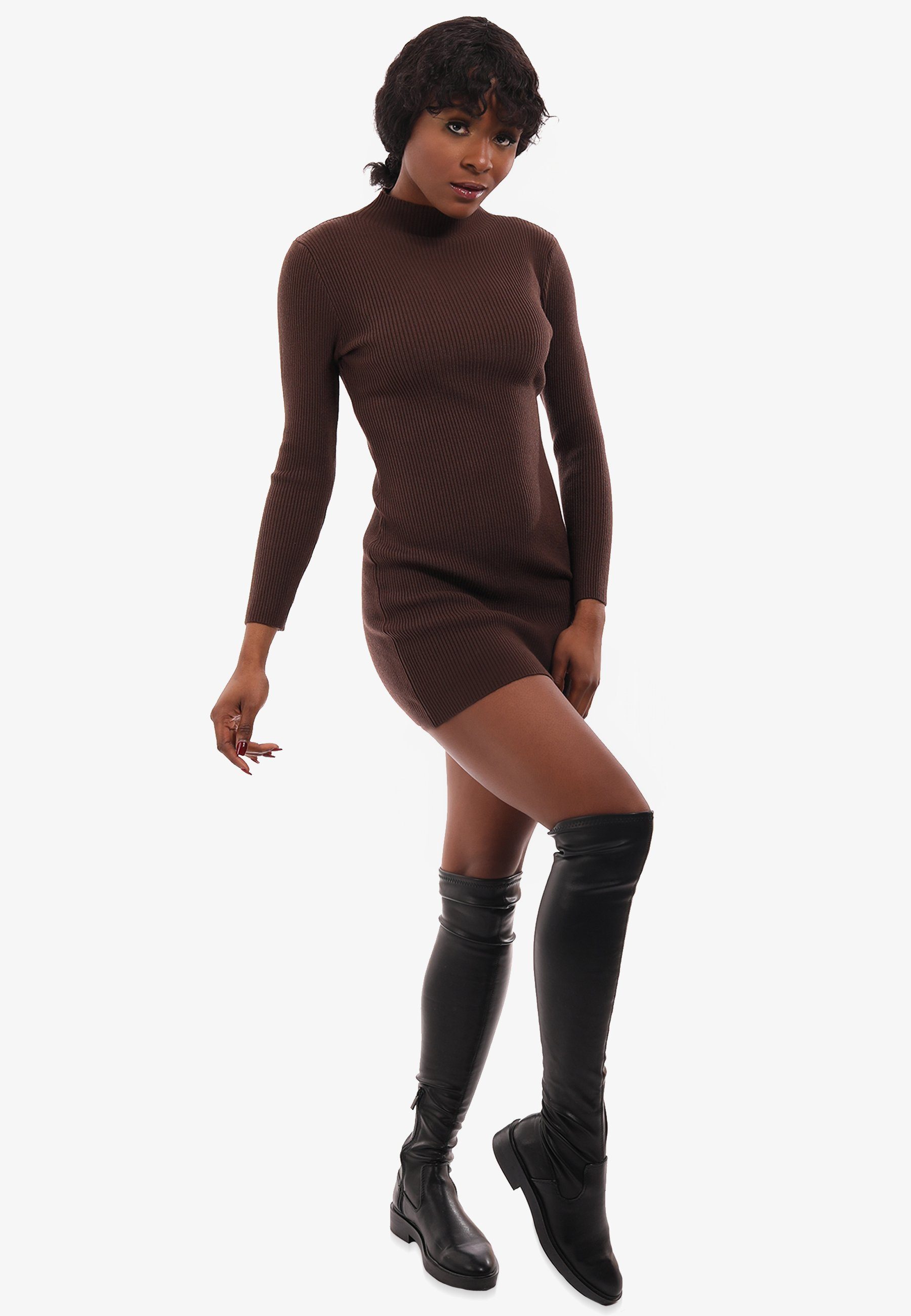 YC Fashion & Style Longpullover Basic Pullover aus Rippstrick (1-tlg) in Unifarbe, mit Stehkragen