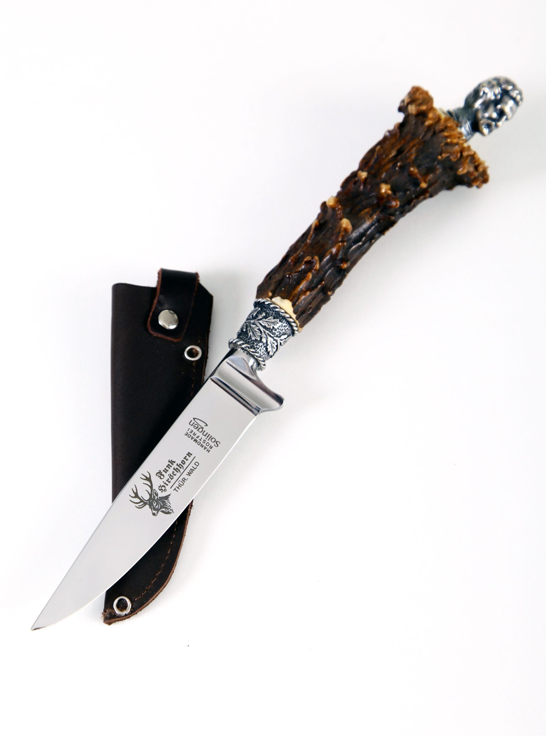 Almbock Brotzeitmesser Trachtenmesser König Ludwig (1 Stück), mit echtem Rehkronengriff