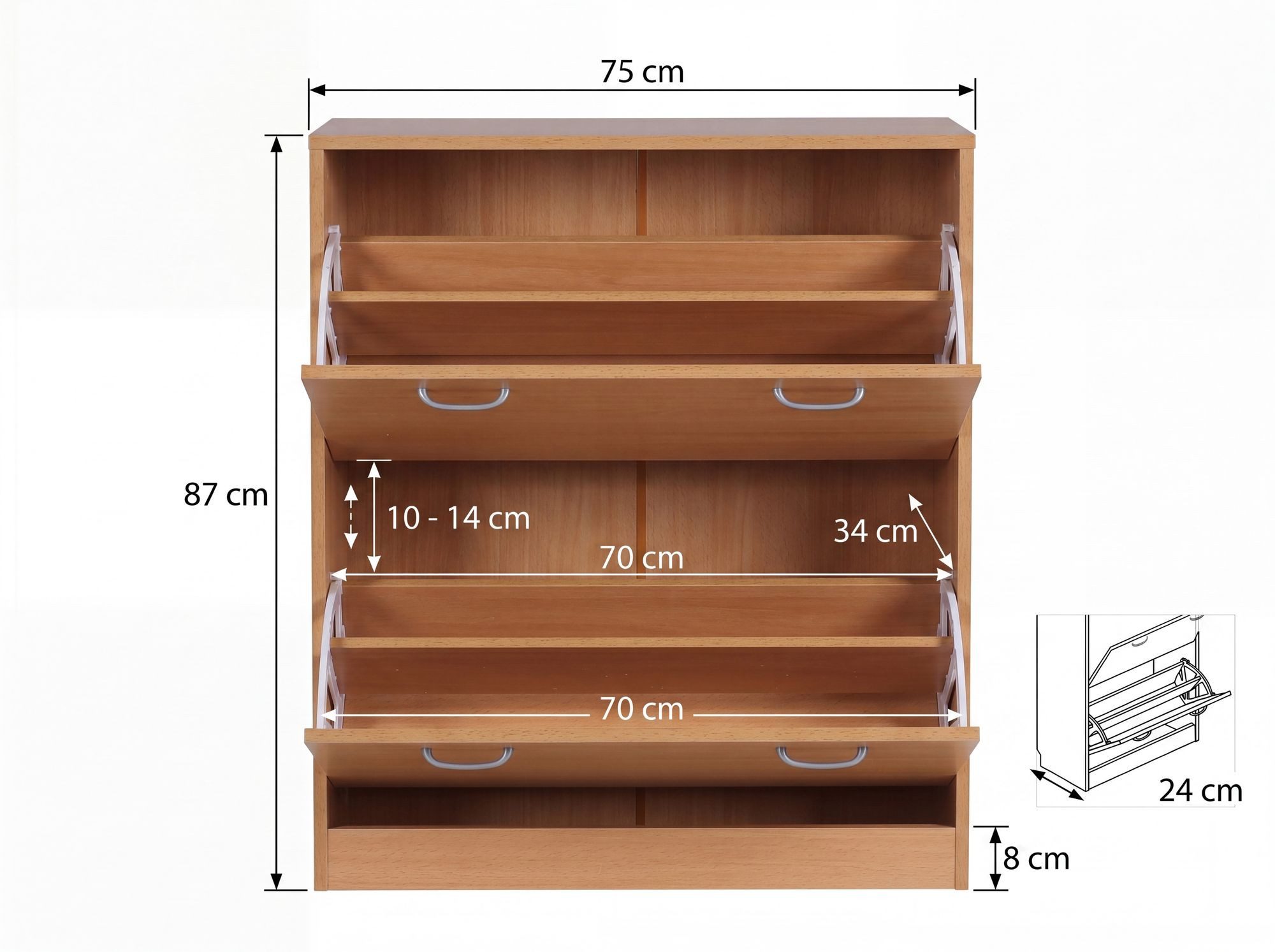 FINEBUY Schuhkipper SuVa2370_1 Schuhschrank Schuhregal Schuhkommode Regal Schuhe (Buche 75x87x24 cm, Schuhregal mit 2 Türen Modern), Schuhkommode Flur für 20 Paar Schuhe, Flurschrank