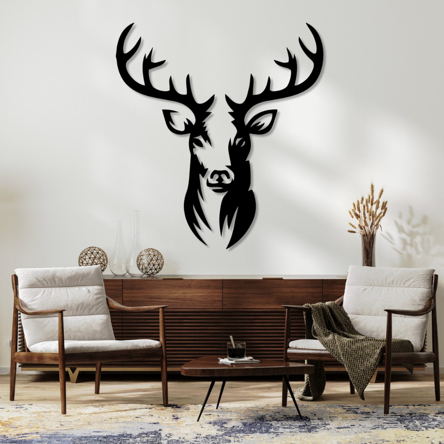 EYOKA Hängedekoration Durchbrochenes 3D Bild Ornament Hirsch Deer, Wanddekoration MDF schwarz