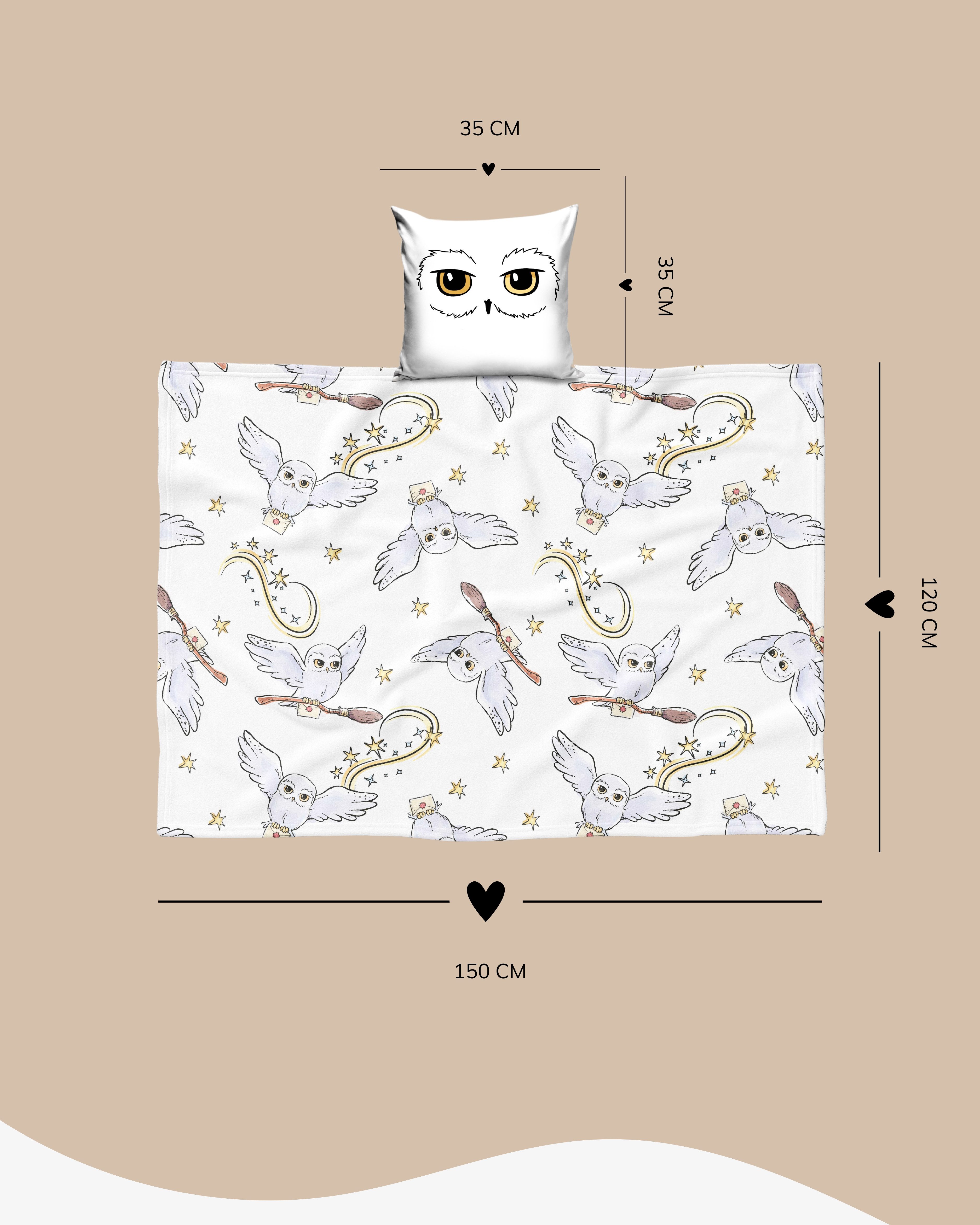 Kinderdecke Harry Potter, 2-in-1 Set, Kissenbezug und Flauschdecke, Eule Hedwig, MTOnlinehandel, Fanartikel flauschig, weich & kuschelig, weiß – Bild 3 von 5