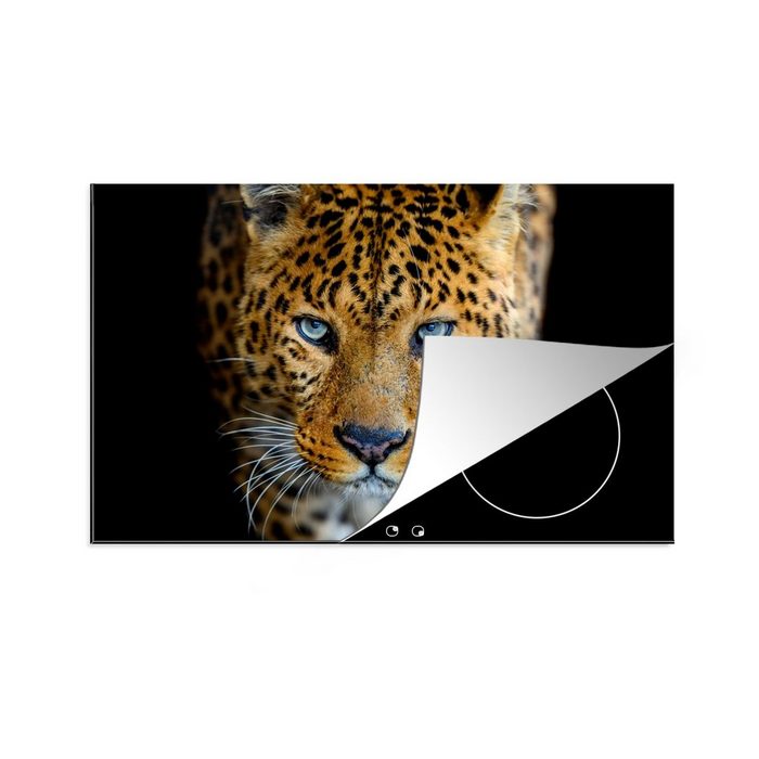 MuchoWow Herdblende-/Abdeckplatte Leopard - Tiere - Porträt - Wildtiere - Schwarz Vinyl (1 tlg) Ceranfeldabdeckung Arbeitsplatte für küche