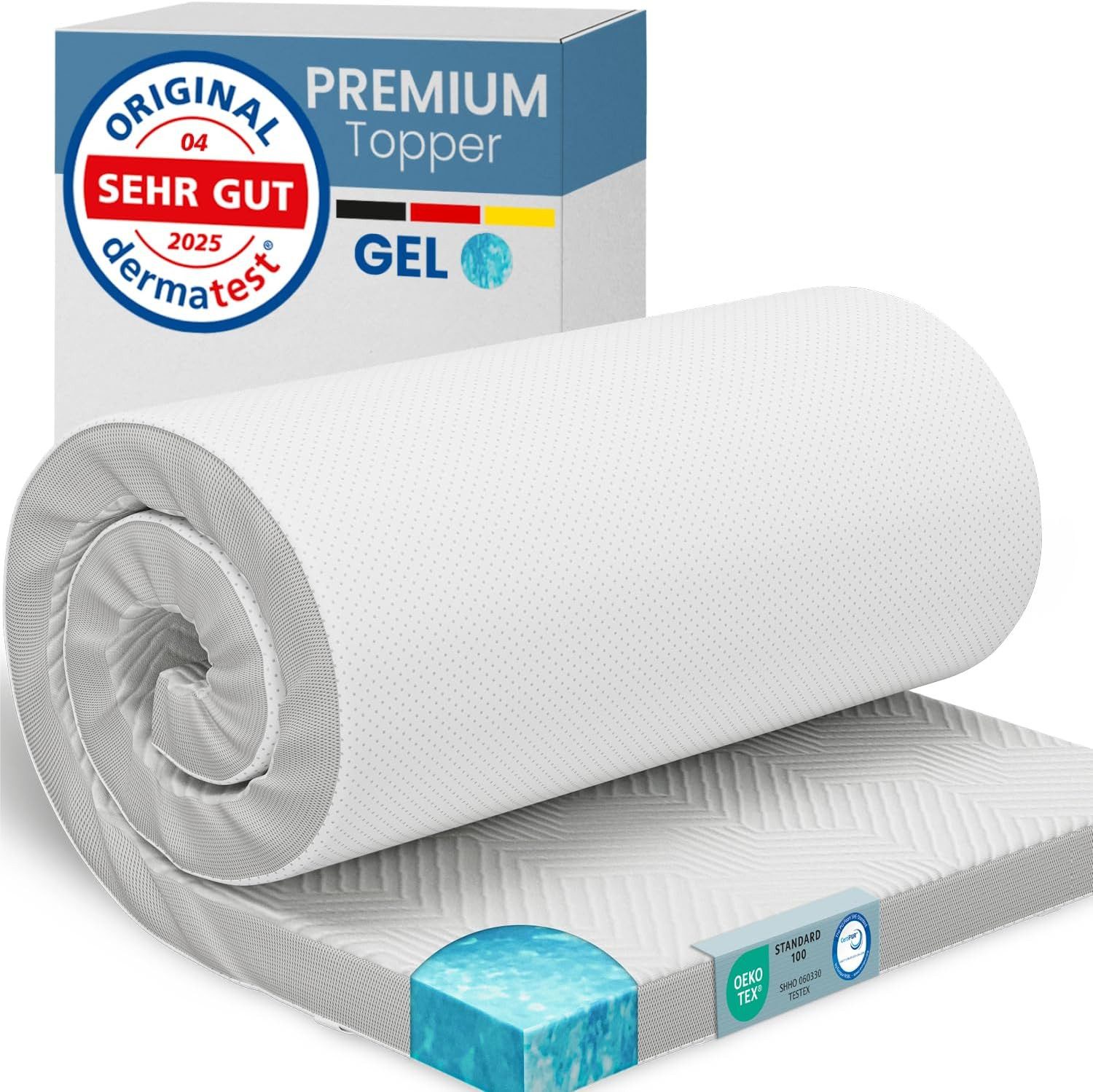 ELONEO, Цилиндр Gel Цилиндр Memory Schaum 90x200, 140x200, 180x200 und mehr 8cm hoch &, 5 cm hoch, Gel, für Hausstauballergiker, schadstoffgeprüft, waschbar