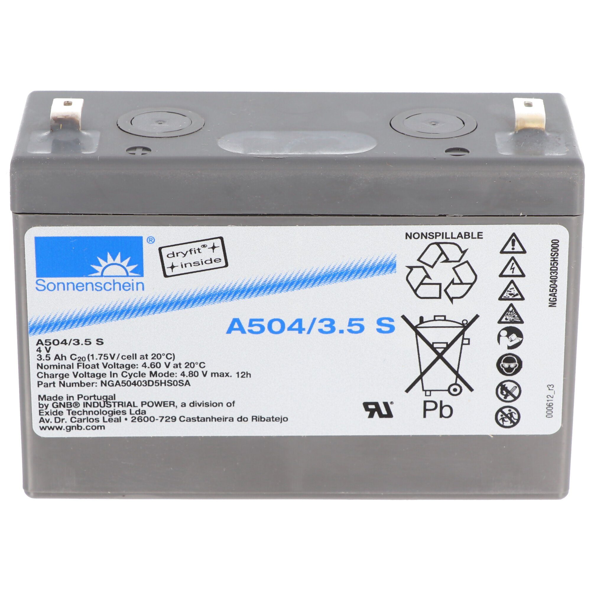 Exide Sonnenschein Dryfit A504/3.5 S PB Blei-Akku Anschluss 4,8mm Akku 3500 mAh (4,0 V)
