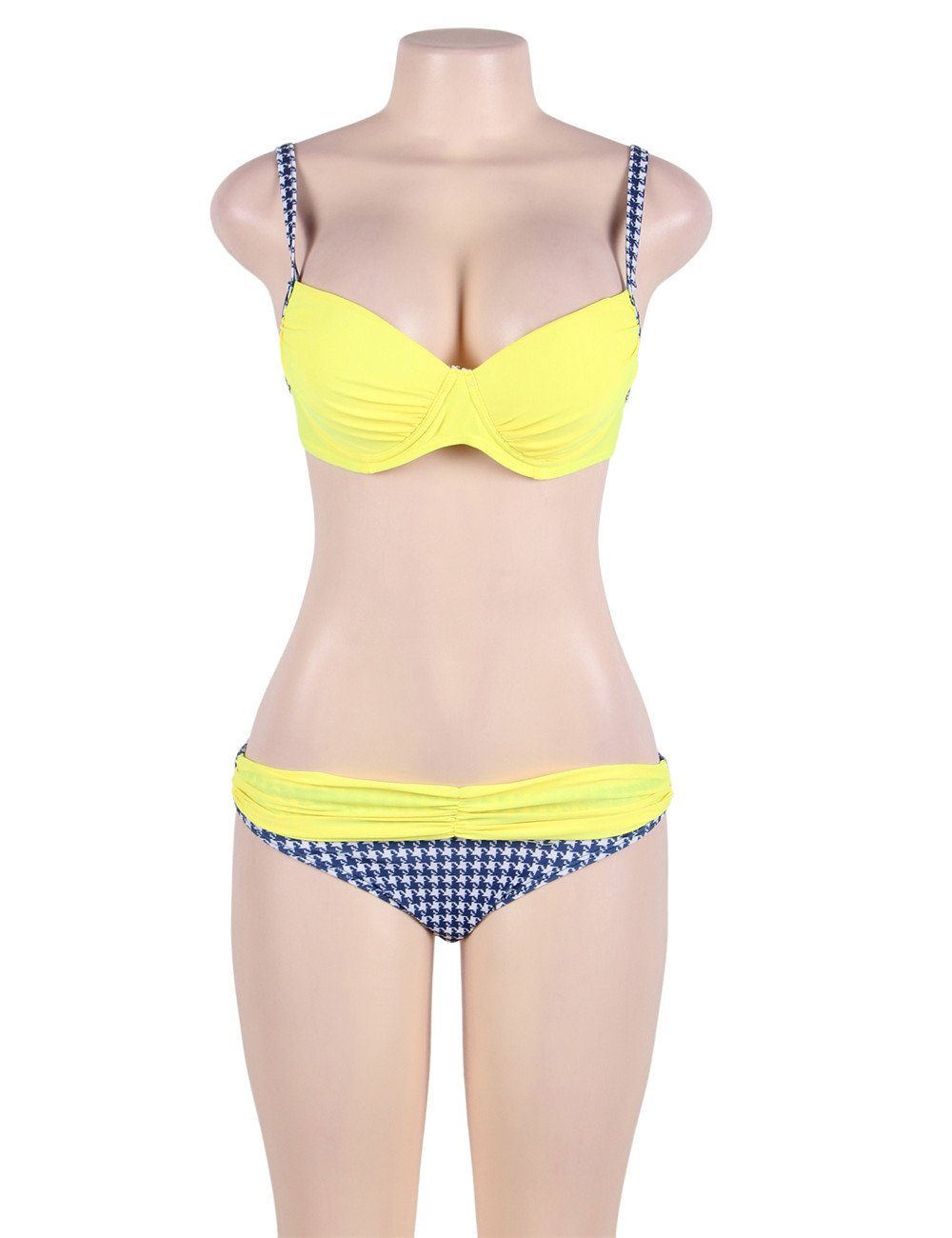Lau-Fashion Push-Up-Bikini Damen Fashion Strand B/C Träger Set Cups M/L mit Bikini Slip Gelb Raffung