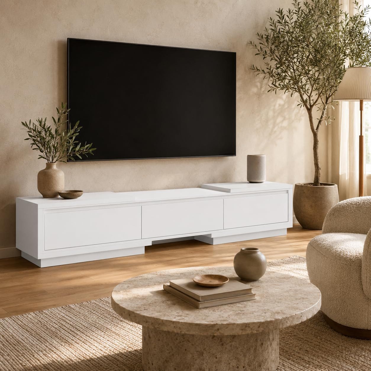 FUFU&GAGA TV-Schrank mit 3 Schubladen und 2 offenen Fächern, 270 x 40 x 39 cm