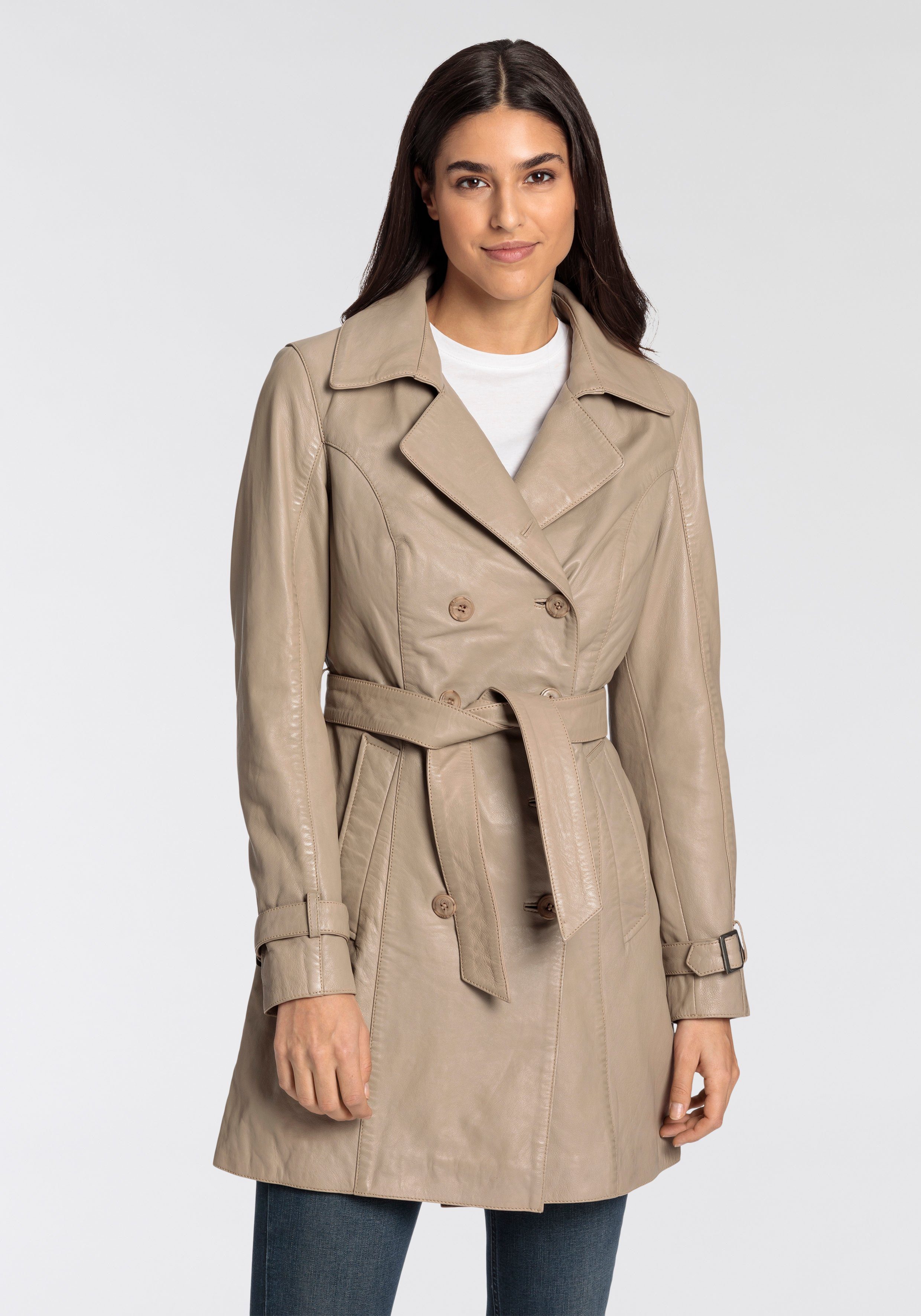 Gipsy Ledermantel Taresa (2-tlg., mit Bindegürtel) Leder-Trenchcoat mit Bindegürtel