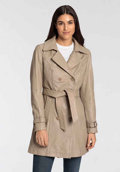 Gipsy Ledermantel Taresa (2-tlg., mit Bindegürtel) Leder-Trenchcoat mit Bindegürtel