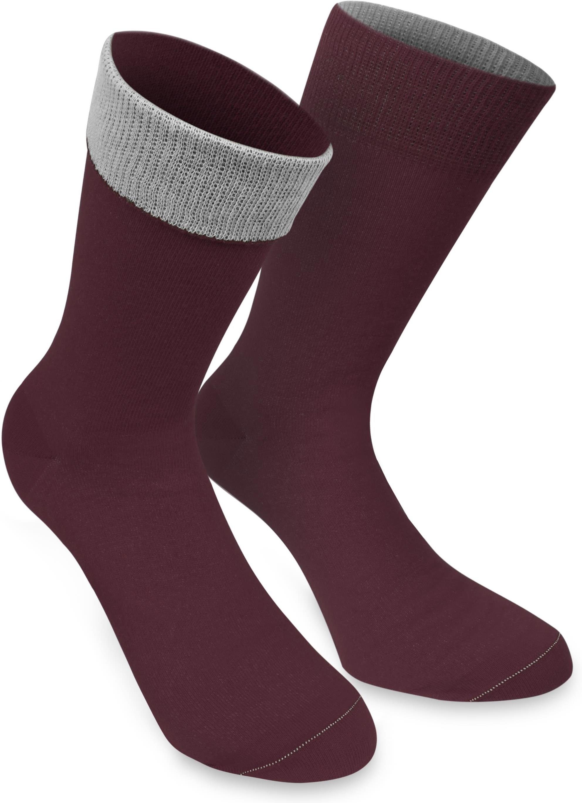 Bi-Color farbig Bund Paar) Basicsocken Paar Bordeaux/Hellgrau abgesetzter Socken 1 normani (1