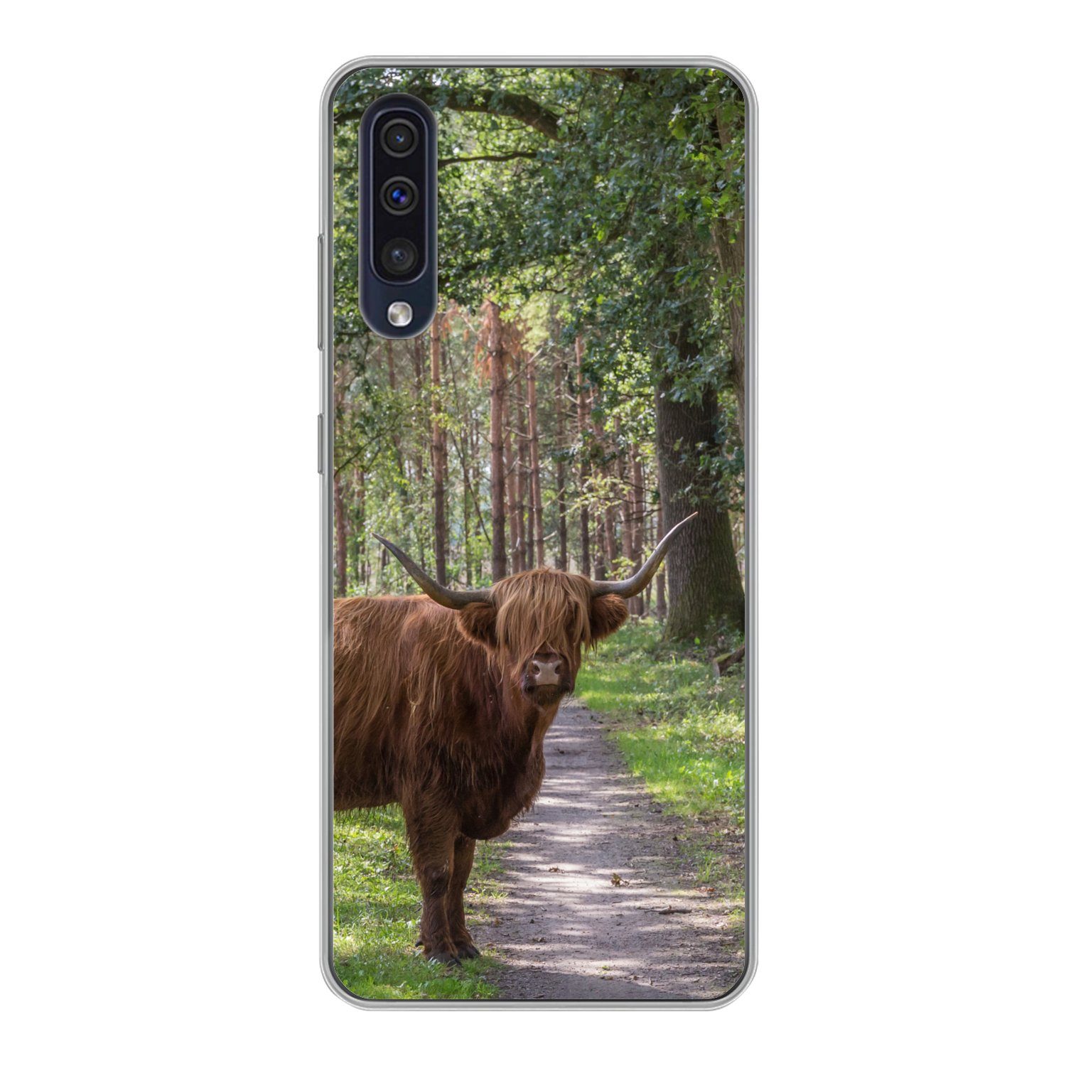 MuchoWow Handyhülle für Samsung Galaxy A30s Schottischer Highlander - Kröte - Baum, Smartphone-Bumper, Print, Handy Schutzhülle Dünn