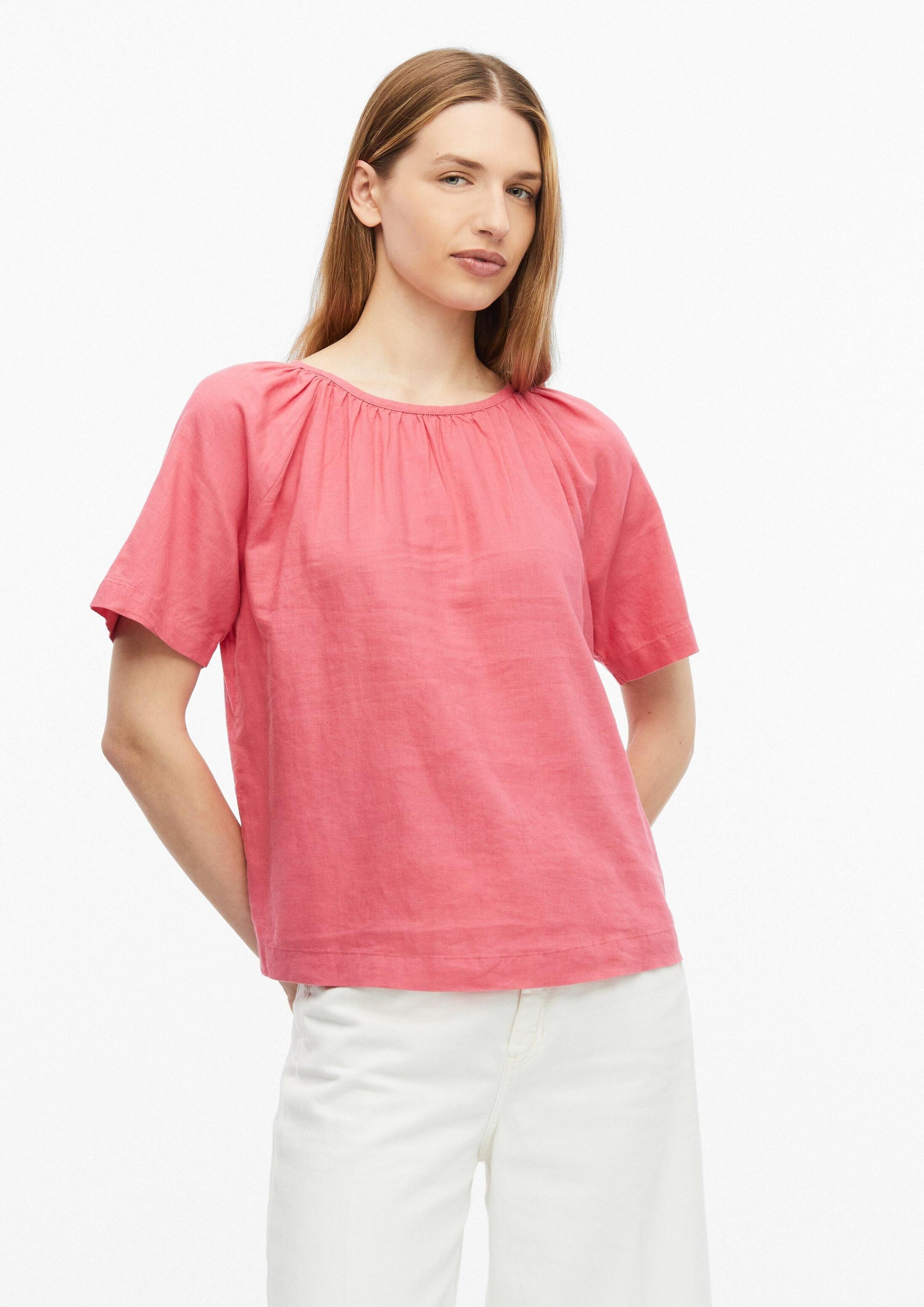 s.Oliver Kurzarmbluse Bluse Leinenmixbluse mit Schleifendetail am Rücken