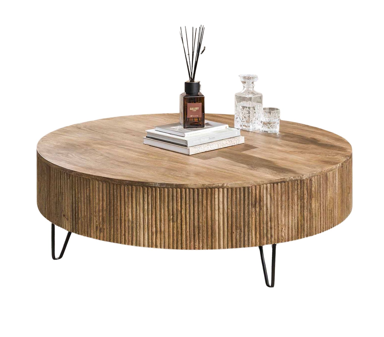 Maison ESTO Couchtisch Loungetisch LAWELL rund Ø 120 cm Mango Holz sandfarben, Höhe 38 cm