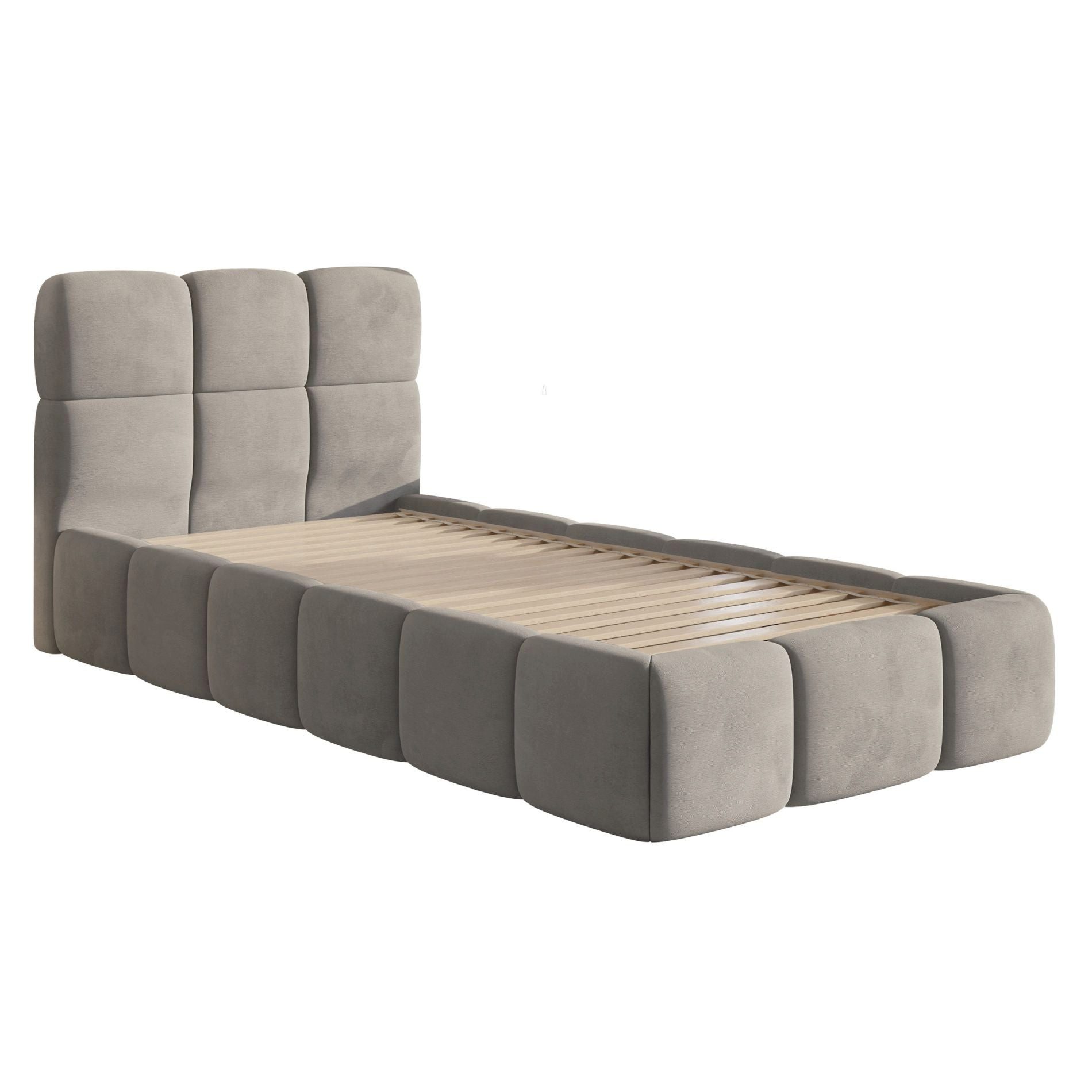 Selsey Kinderbett CLOUDY, mit Lattenrost, und Eck-Kopfteil, Samt wasserabweisend, 90x200 cm