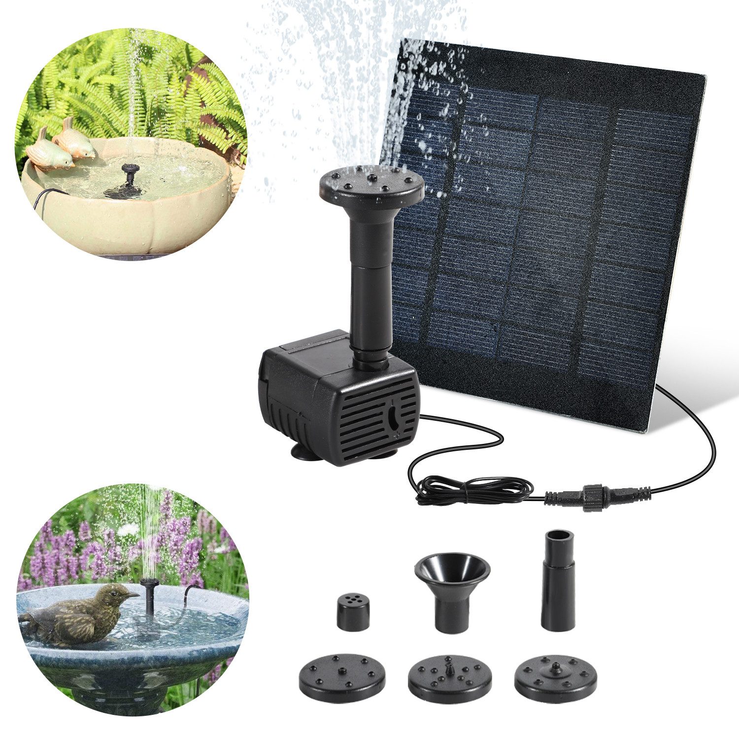 Clanmacy Solarpumpe 1.2W Springbrunnen 7V Solar Teichpumpe für Garten